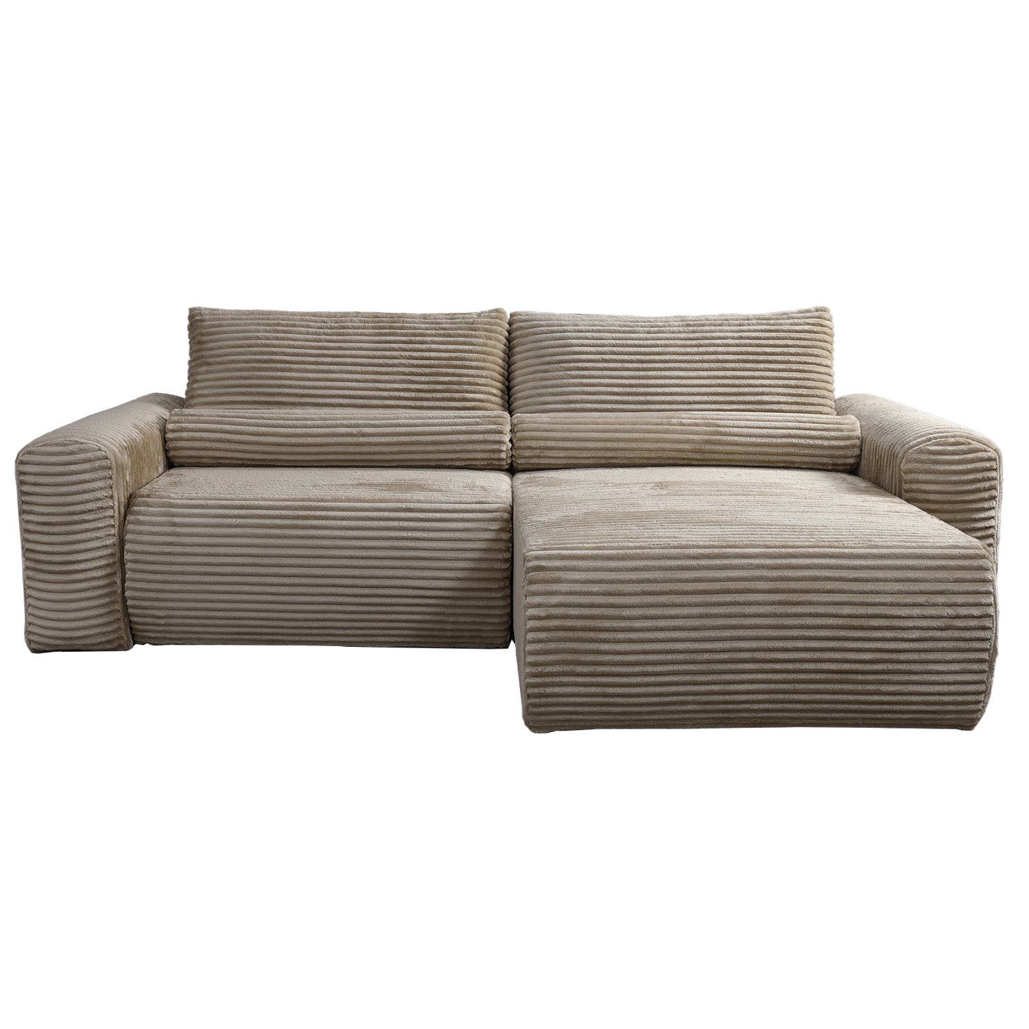 Canapé d’angle réversible 3 places en velours côtelé beige foncé