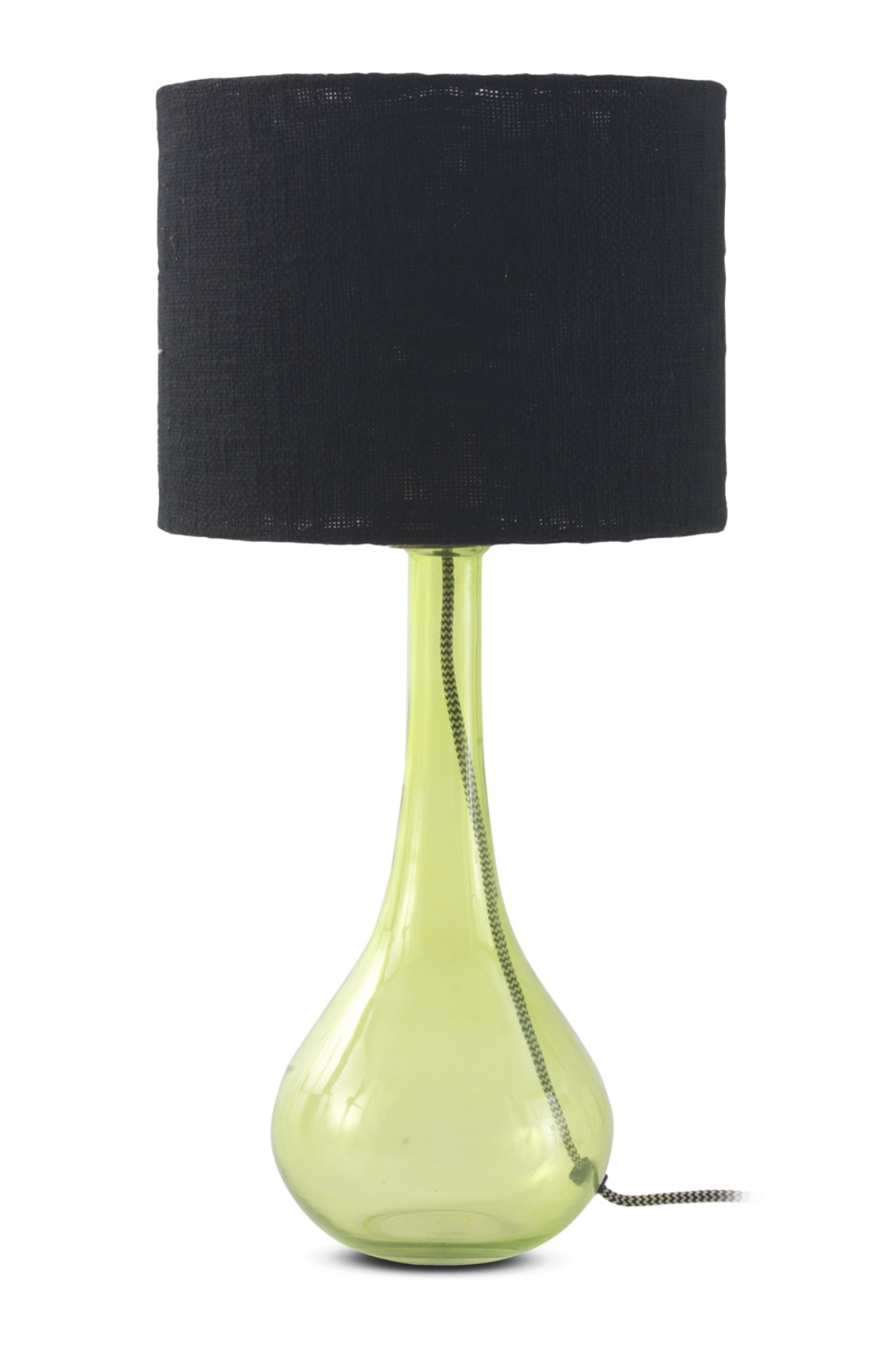 Lampe à poser en verre vert avec abat-jour en coton noir