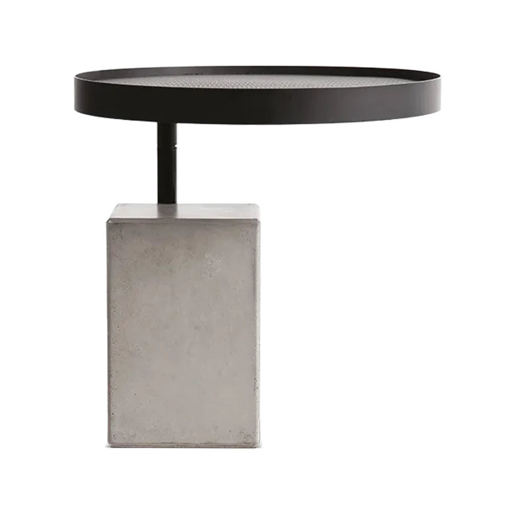 Table d&rsquo;appoint pivotante en béton gris et acier noir – 45x45cm