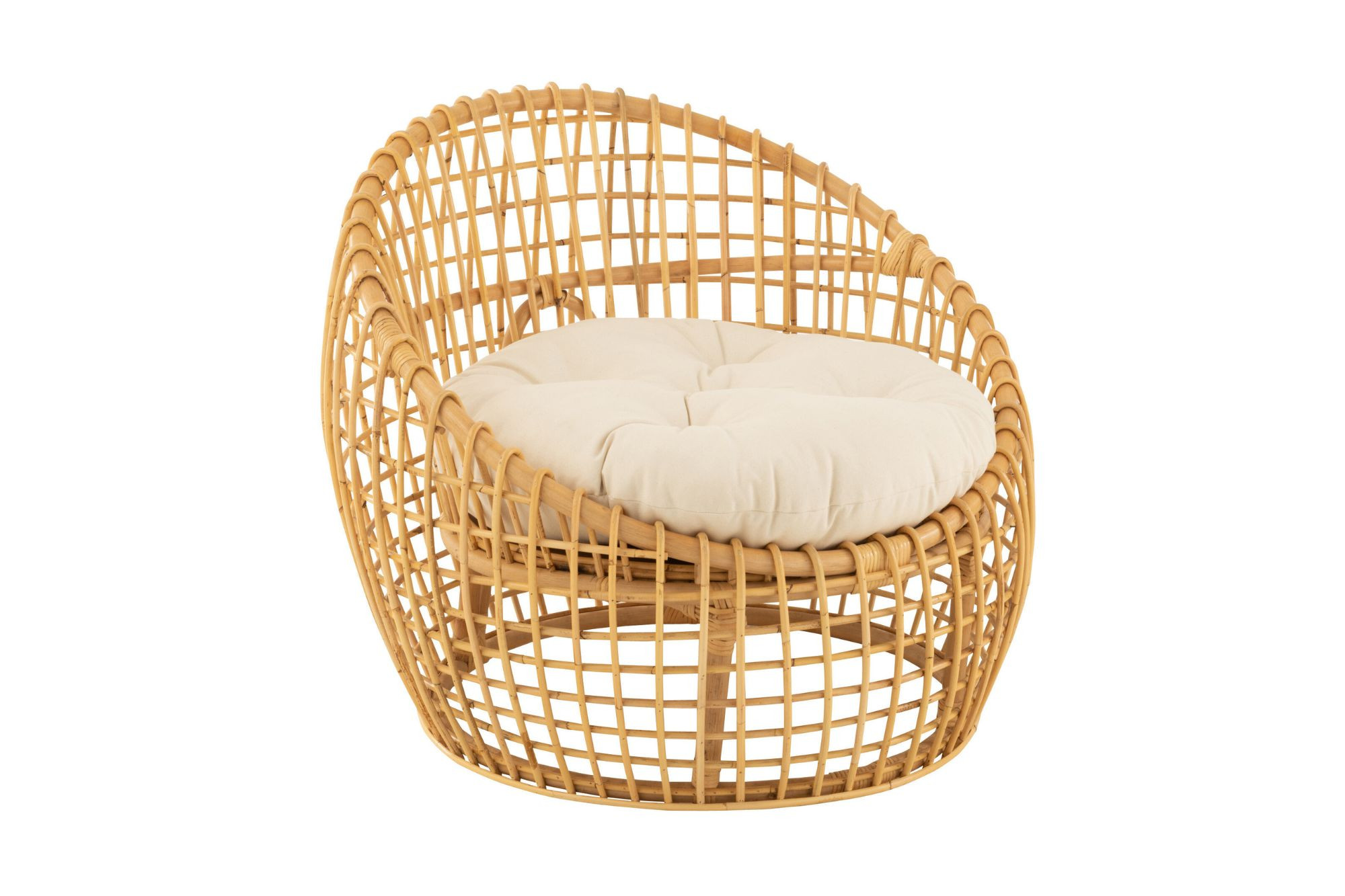 Fauteuil lounge en rotin naturel avec coussin écru
