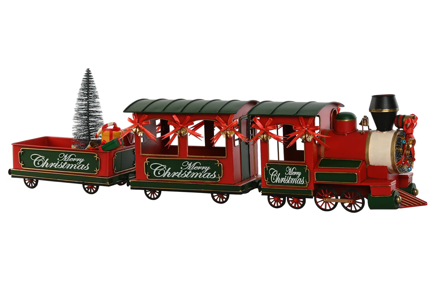 Tren decoracion navidad metal rojo 97x16x26,5cm