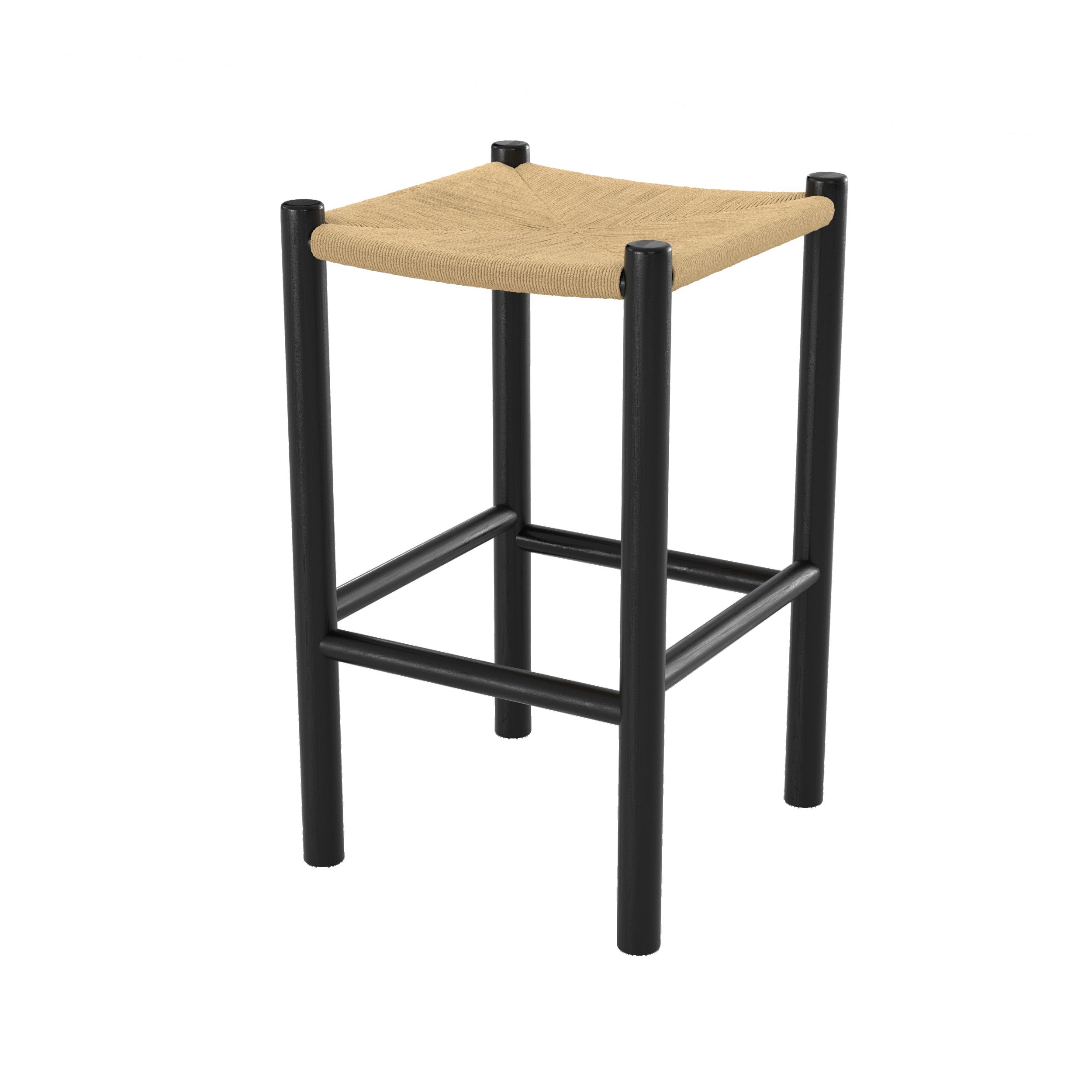 Tabouret pour ilot central 65 cm en teck noir et rotin