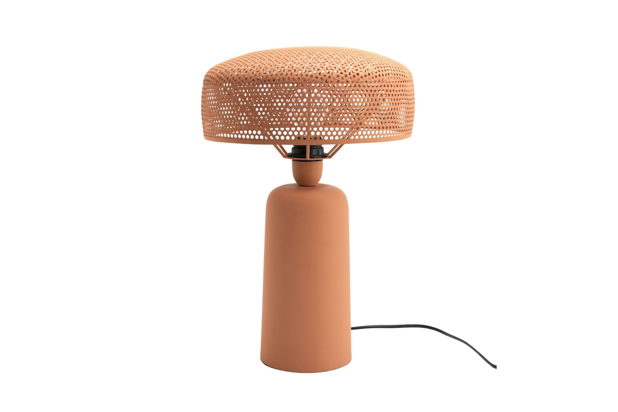 Lampe à poser design en métal et abat jour ajouré corail
