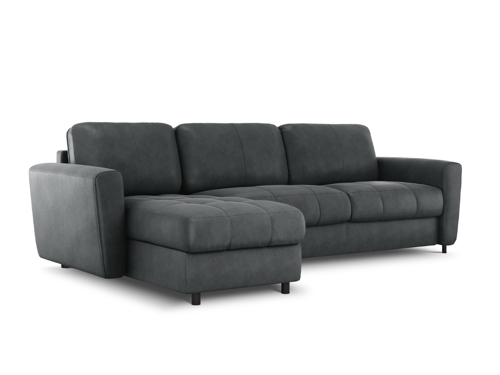 Canapé d’angle gauche convertible 5 places en cuir véritable bleu gris