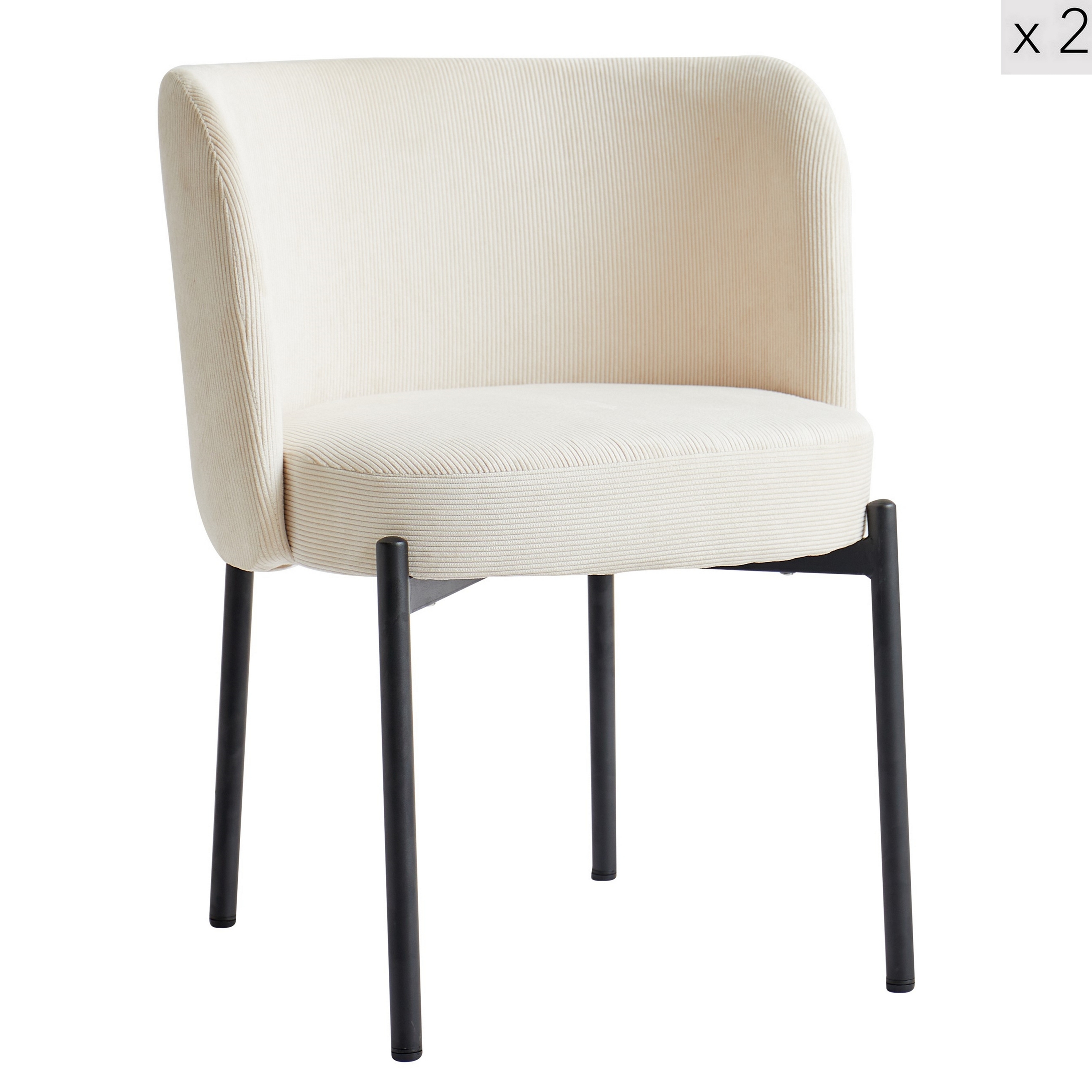Lot de 2 chaises scandinaves en métal et velours côtelé beige