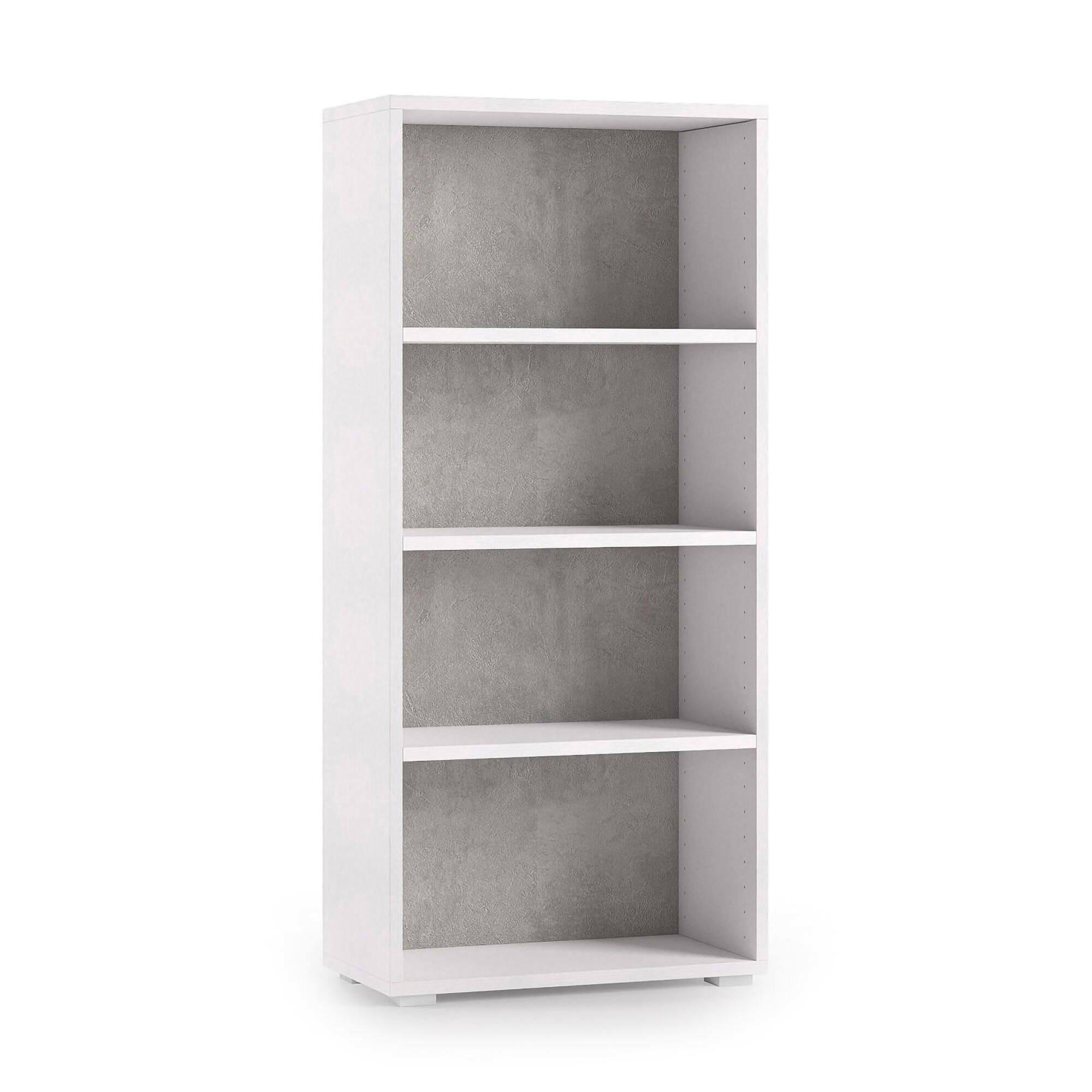 Bibliothèque effet bois blanc, ciment 60x30h130 cm