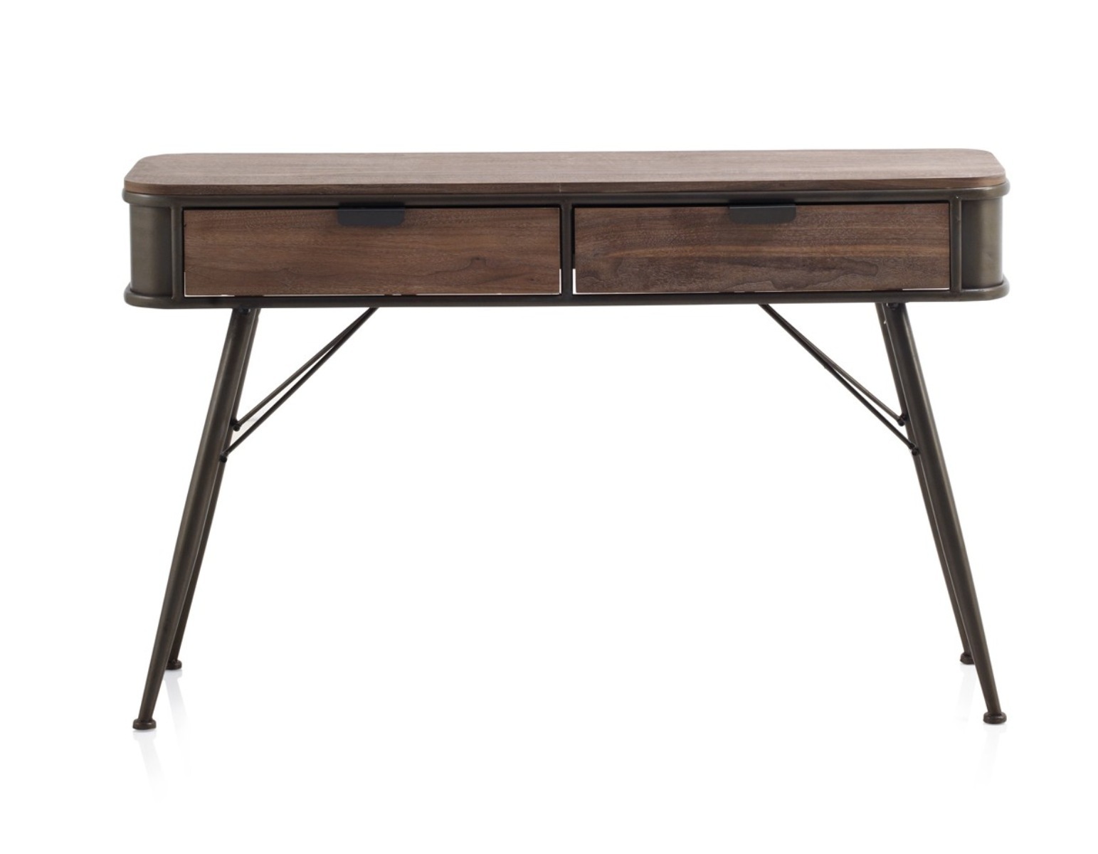 Console en métal avec plateau en bois et 2 tiroirs en bois
