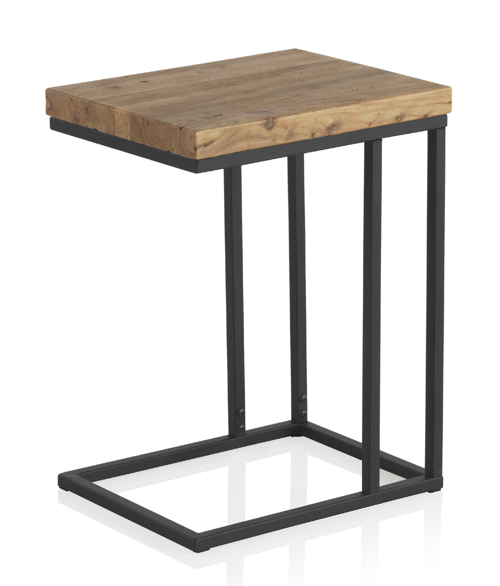 Table d’appoint en orme ancien avec pieds en métal