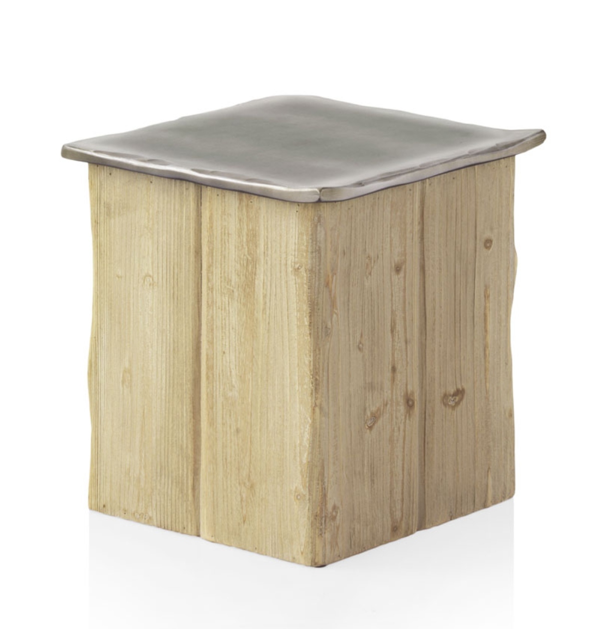 Tabouret avec assise laquée en couleur métallique et base en épicéa