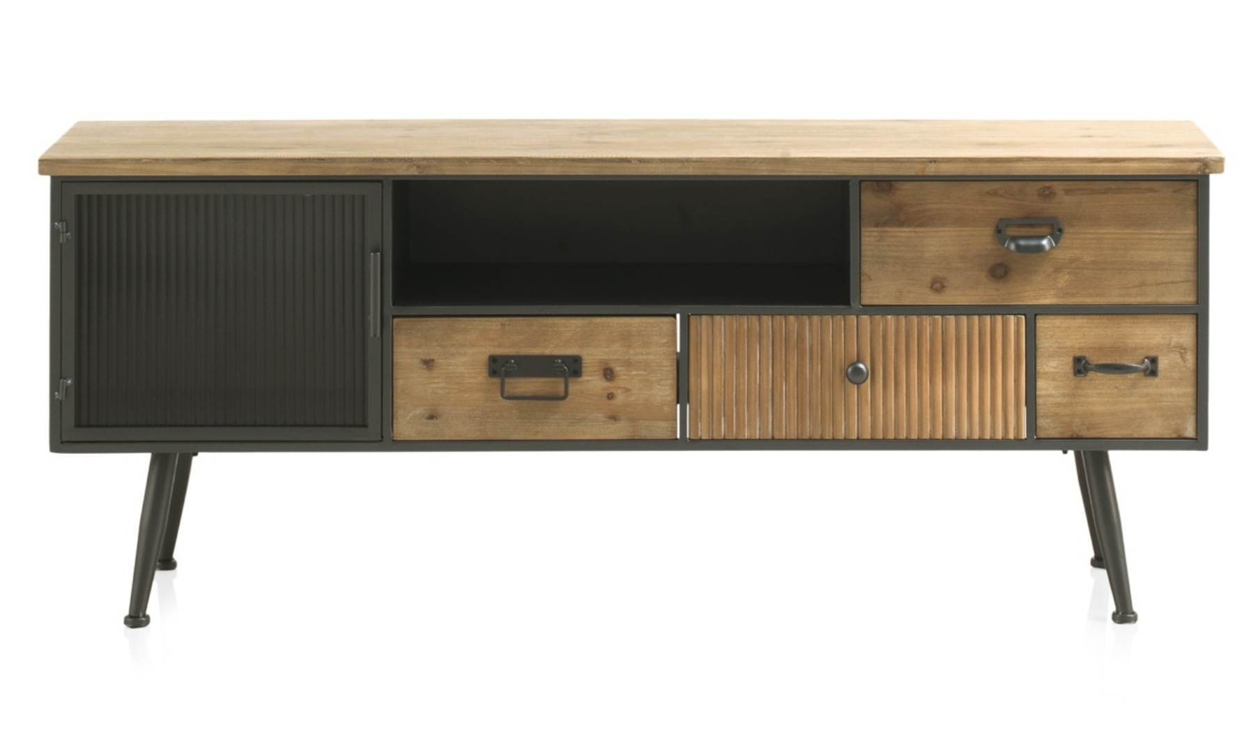 Meuble tv métallique avec plateau en bois
