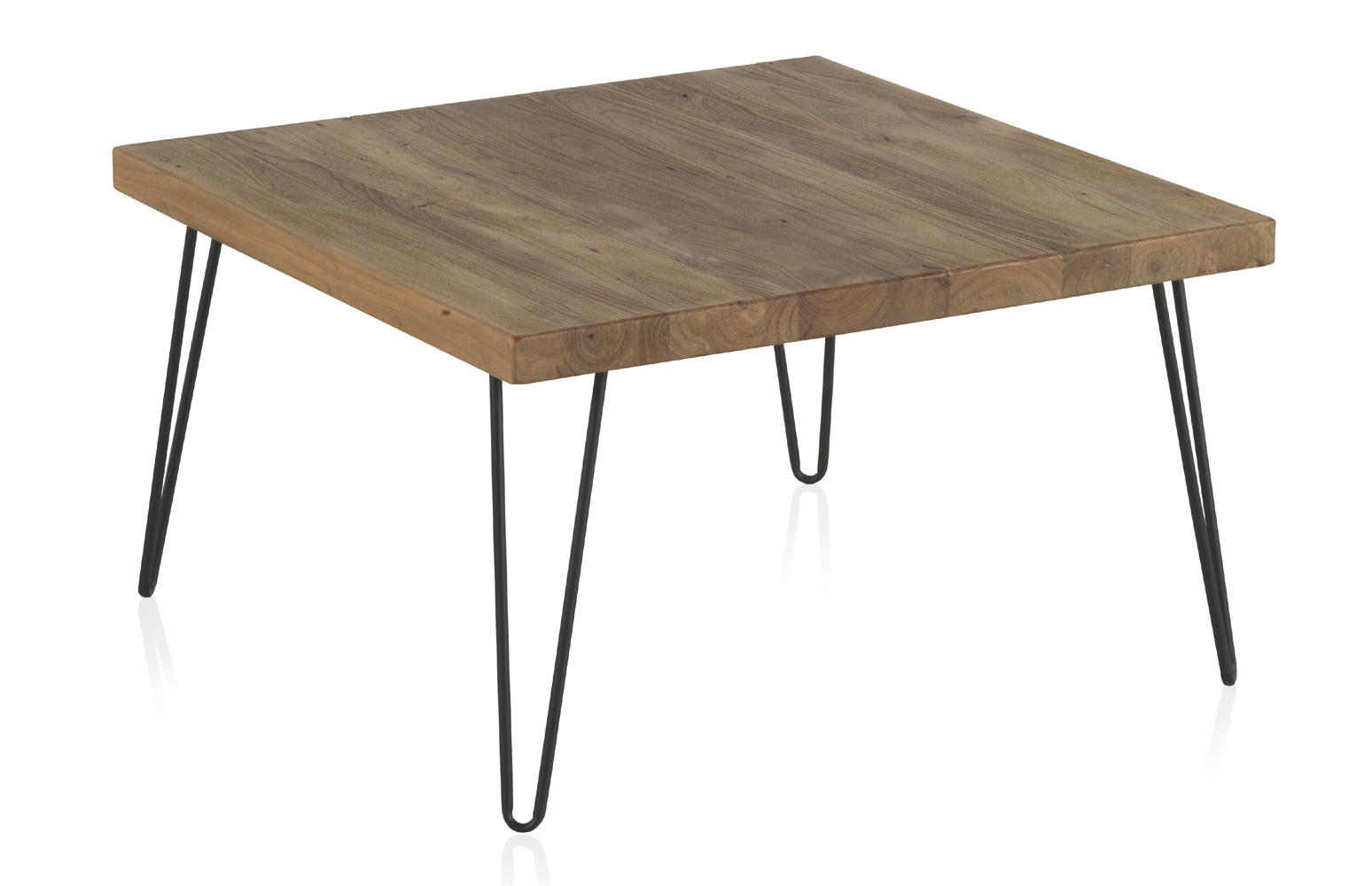 Table basse en orme ancien avec pieds en métal