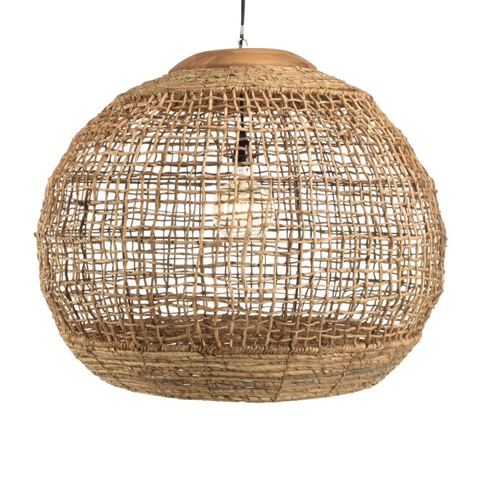Suspension boule » 83x83cm en abaca couleur naturelle et teck »