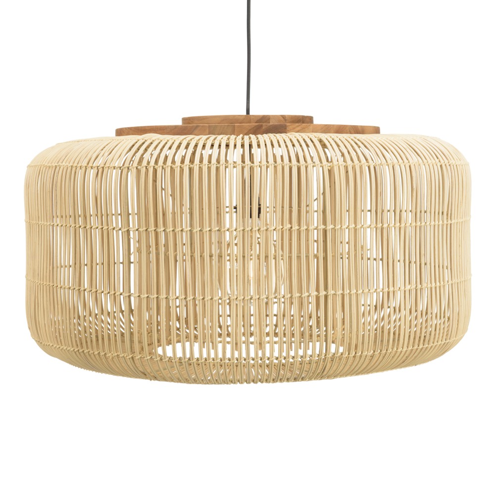 Suspension seau » 76x76cm en rotin couleur naturelle et teck »