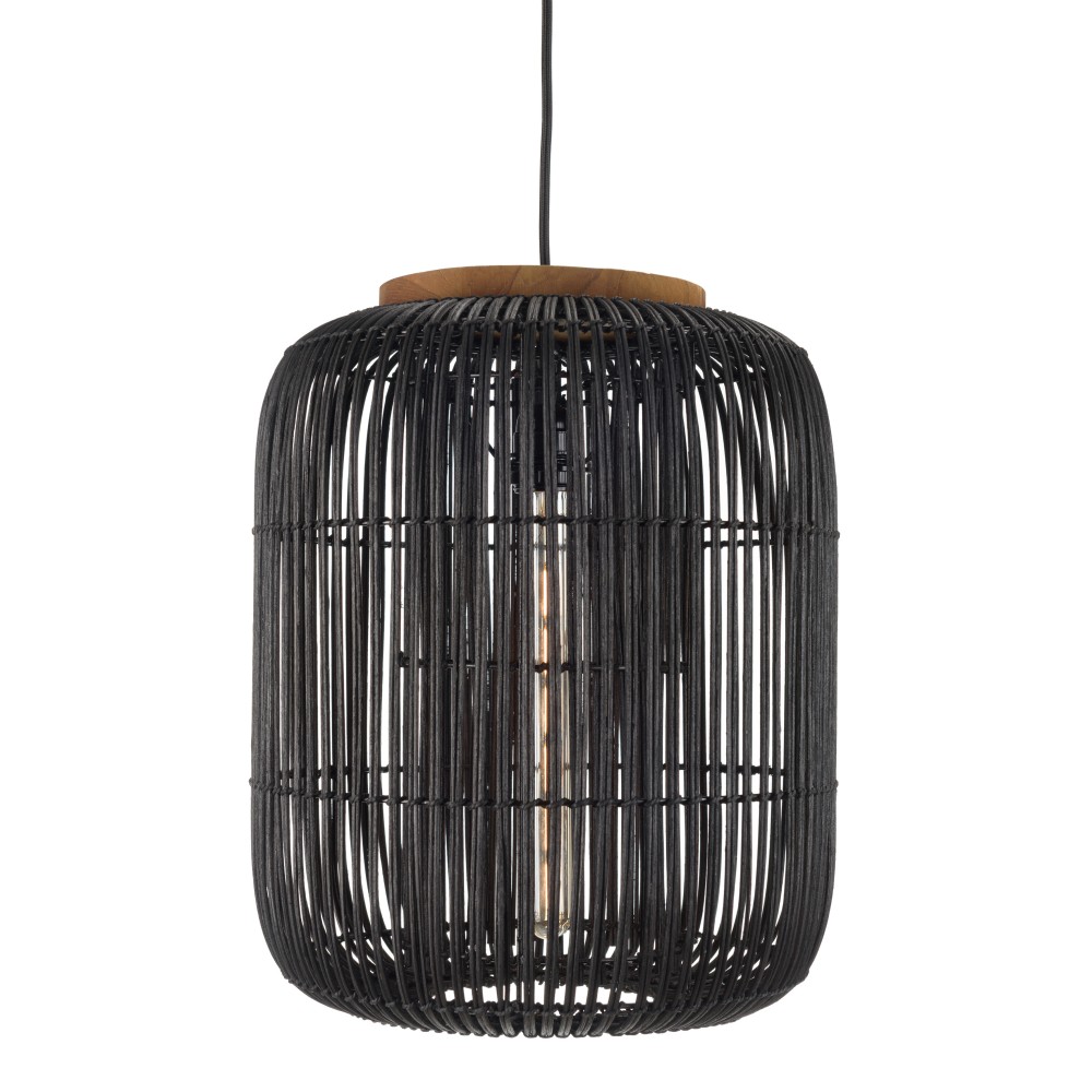 Suspension allongée » 35x35cm en rotin couleur noire et teck »