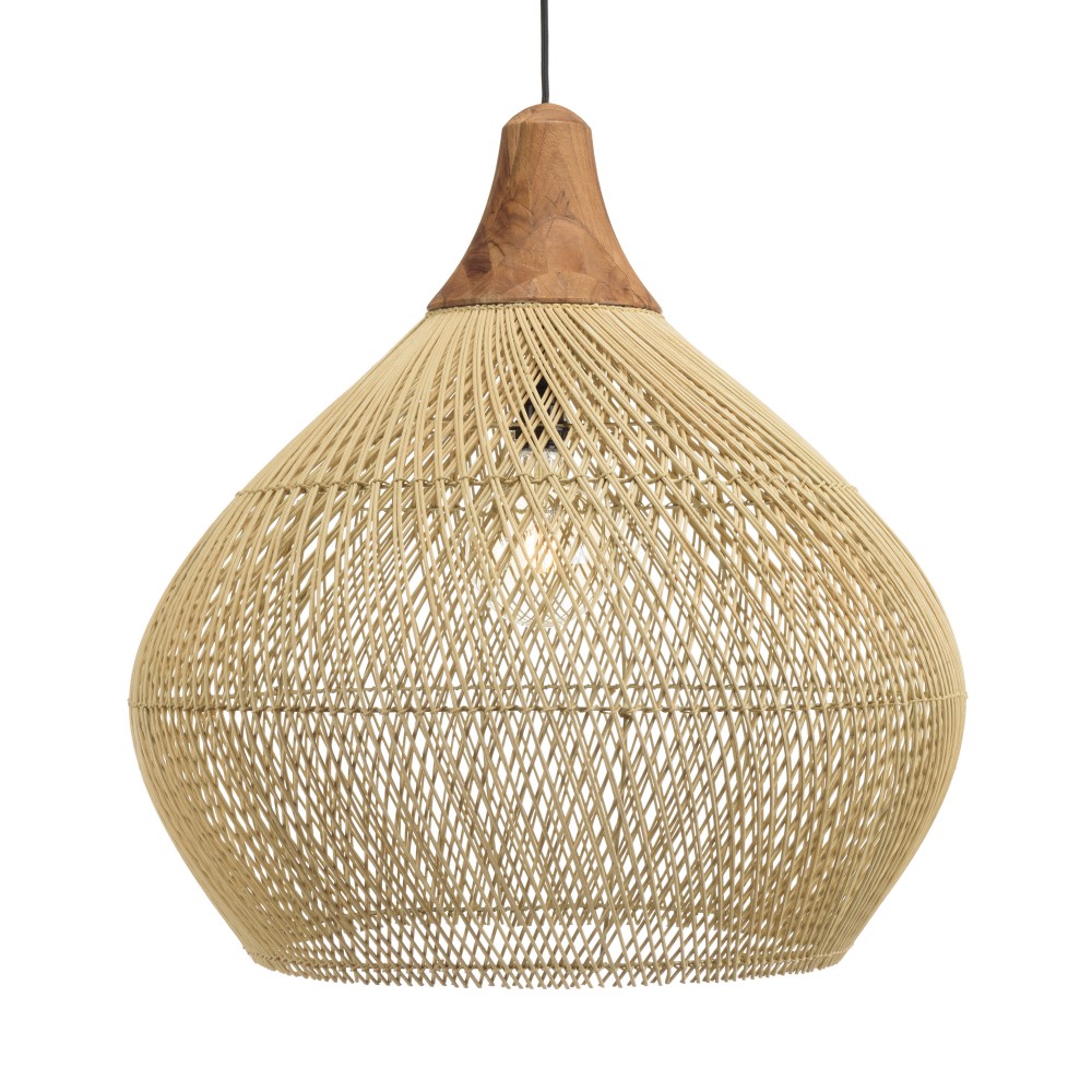 Suspension cloche » 68x68cm rotin couleur naturelle et teck »