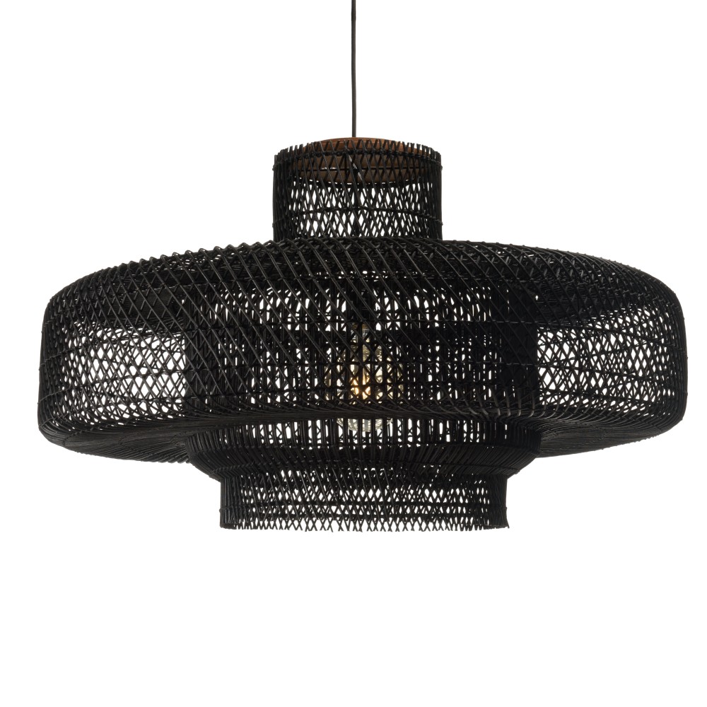 Suspension double » 90x90cm en rotin couleur noire et teck »