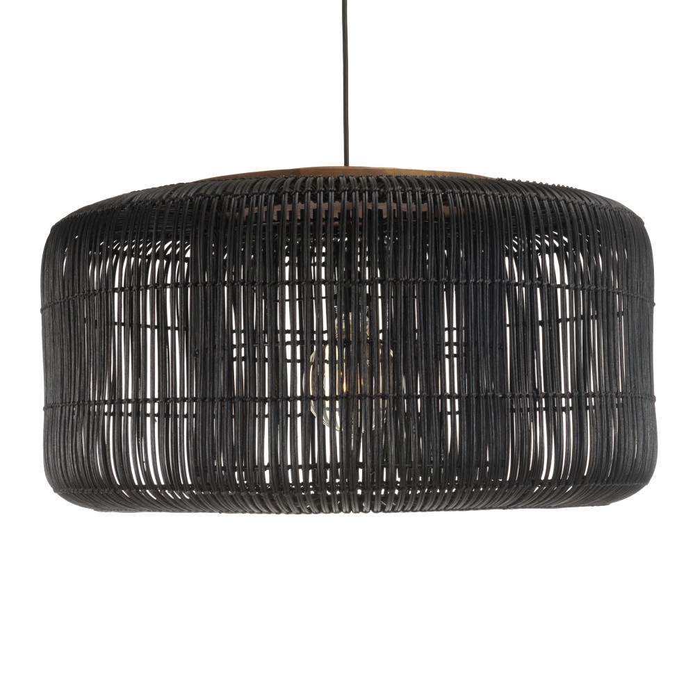 Suspension seau » 76x76cm en rotin couleur noire et teck »