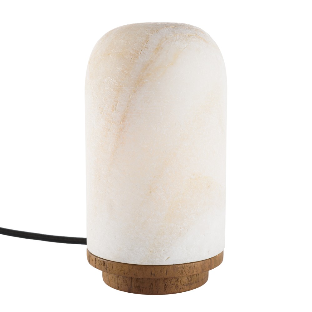 Lampe de table 10x10cm en pierre naturelle d&rsquo;onyx et teck