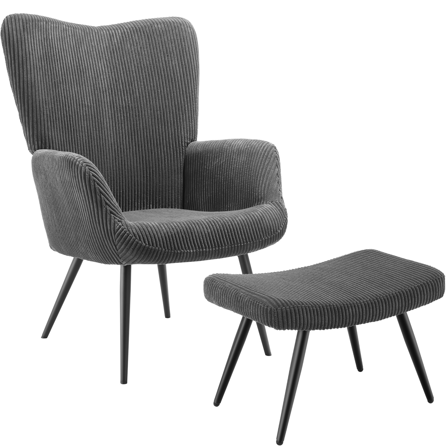 Fauteuil rembourré ergonomique avec tabouret max 150 kg gris/noir