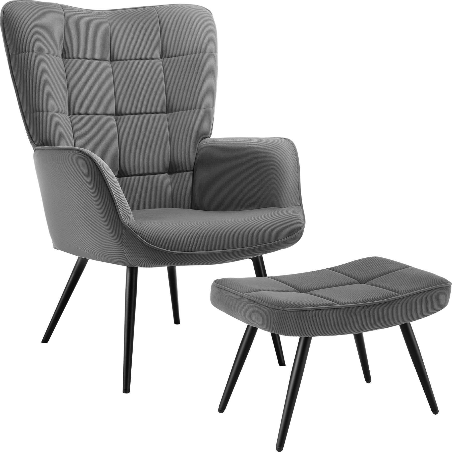 Fauteuil rembourré ergonomique avec tabouret max 150 kg gris/noir
