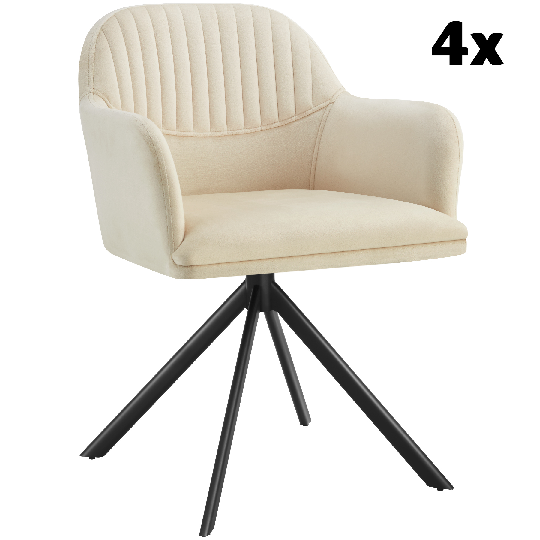 Lot 4 chaises pivotantes à 360° en velours avec rembourrage crème/noir
