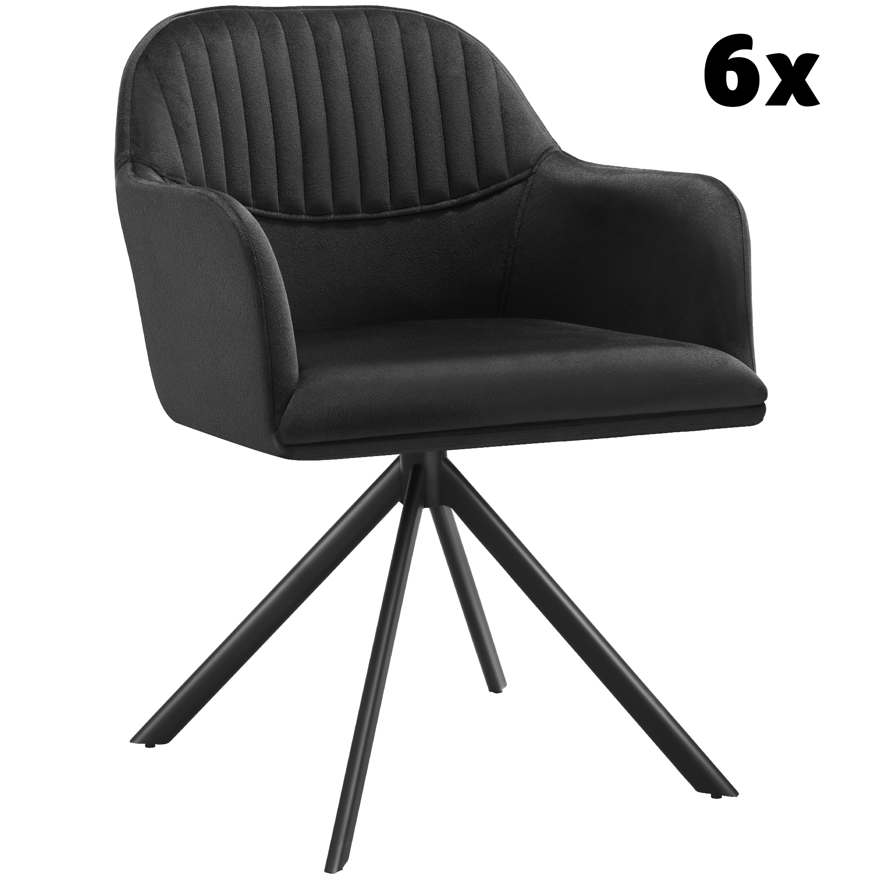 Lot de 6 chaises pivotantes à 360° en velours avec rembourrage noir