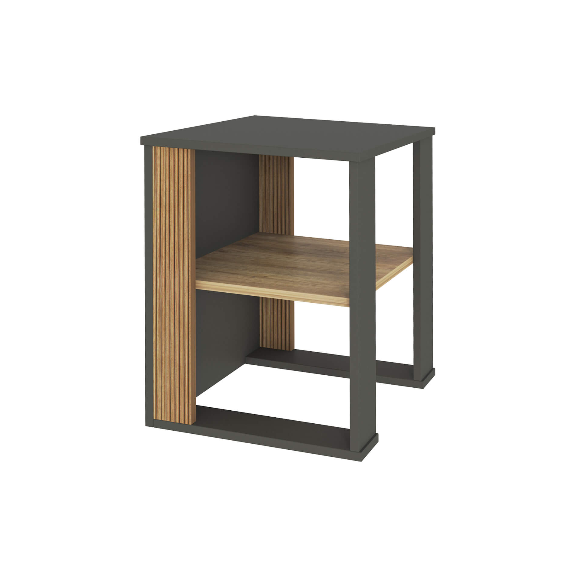Table d&rsquo;appoint bout de canapé en aggloméré marron et gris, H 60 cm