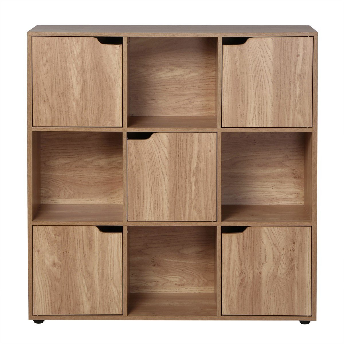 Meuble 9 cases avec 5 portes décor bois – L88,8 cm