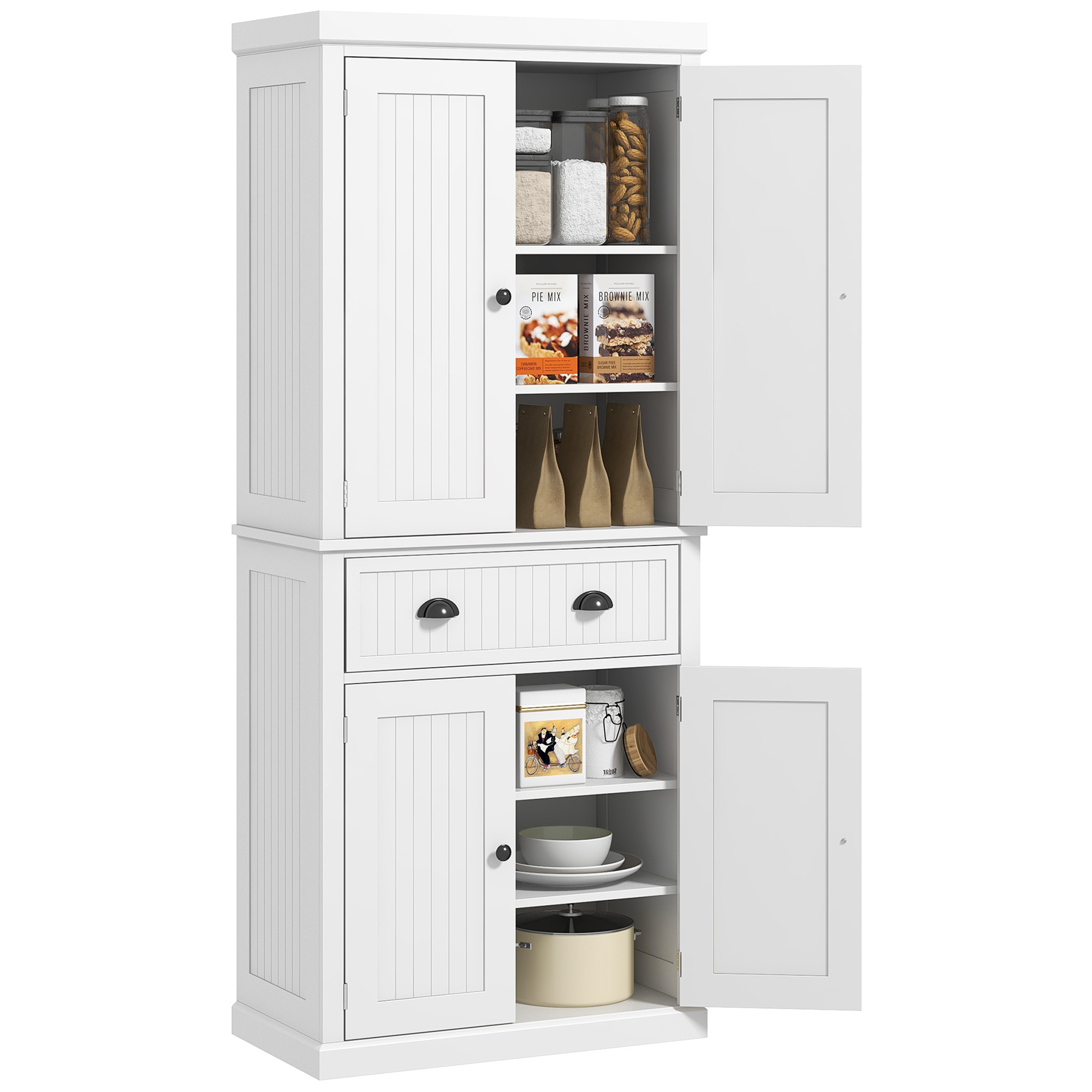 Buffet haut multi-rangement – 4 portes, grand tiroir – blanc