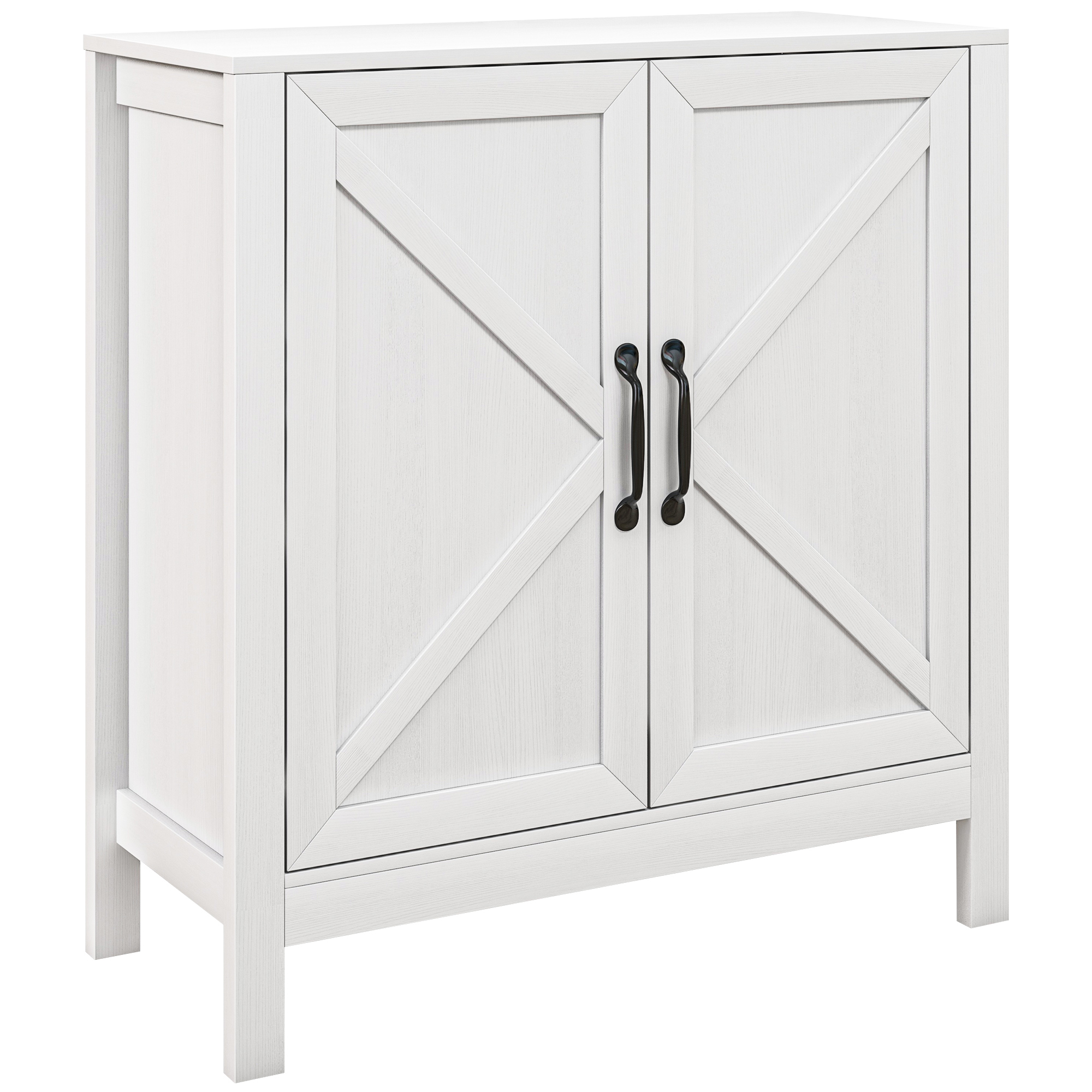 Buffet bas sur pied style rustique chic – 2 portes, étagère – blanc