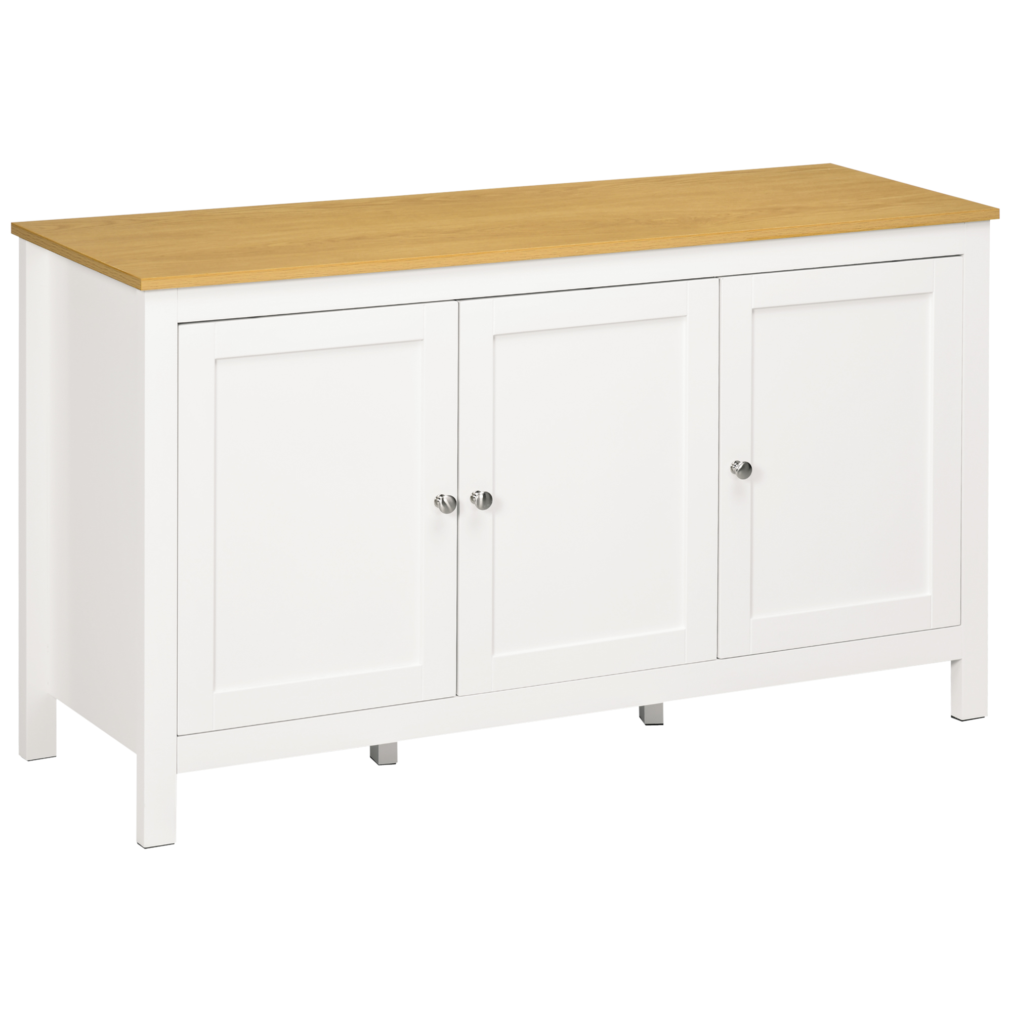 Buffet bas style classique chic – 3 portes – blanc aspect bois clair