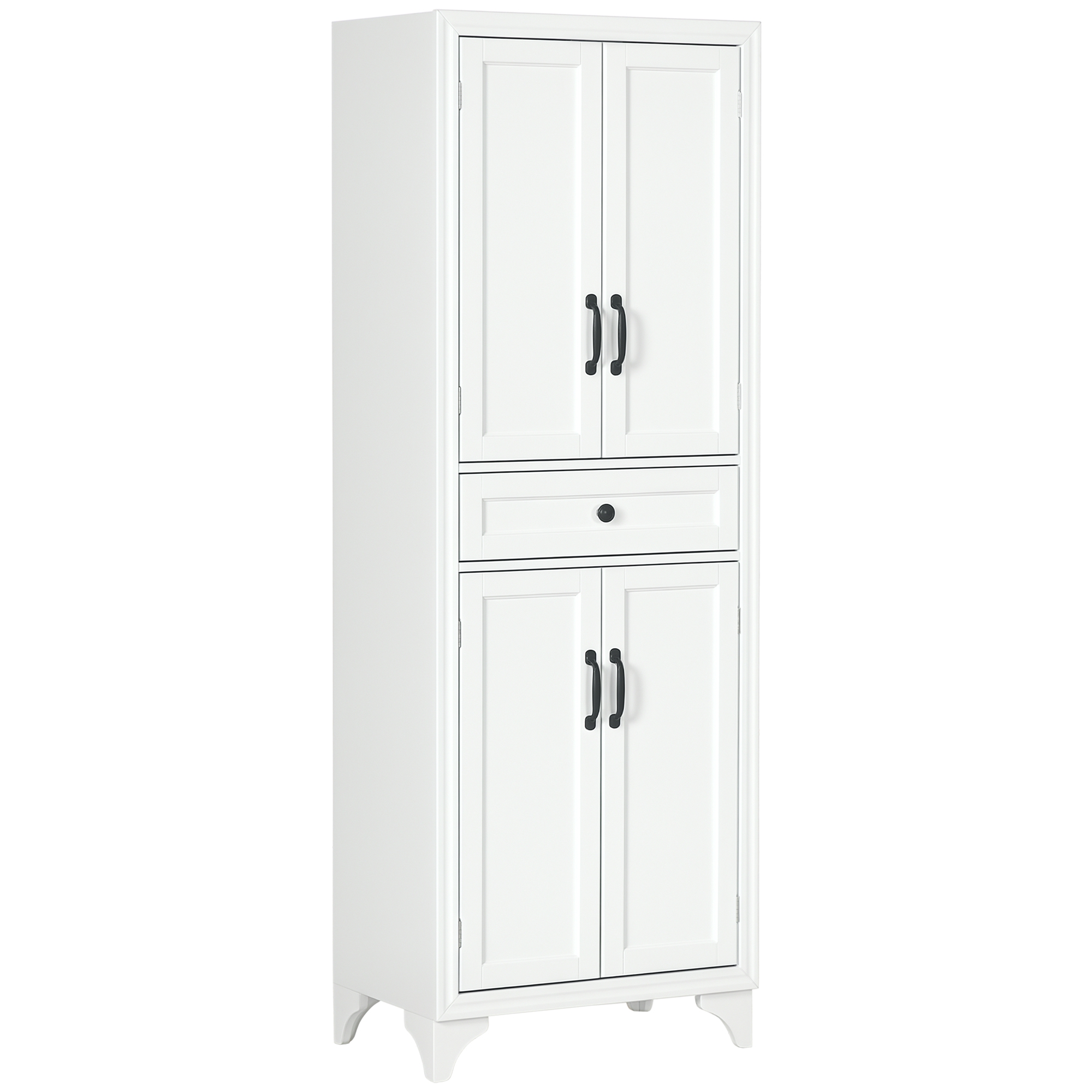 Buffet haut 4 portes 2 étagères tiroir coulissant blanc poignées noir