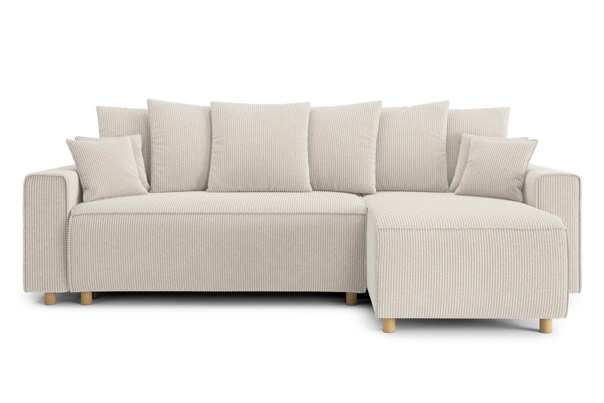 Canapé d’angle convertible en velours côtelé 4 places beige
