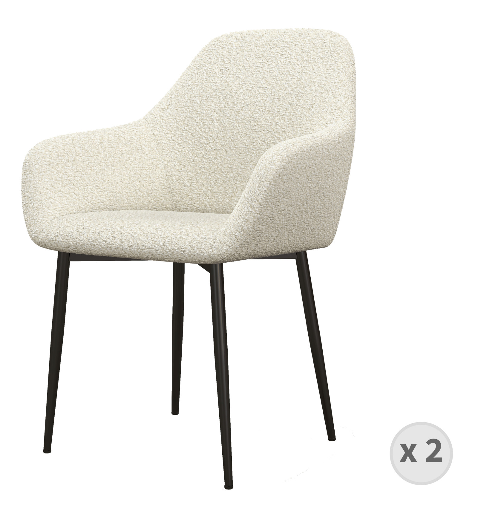 Chaise en tissu bouclette Ecru et métal noir (x2)