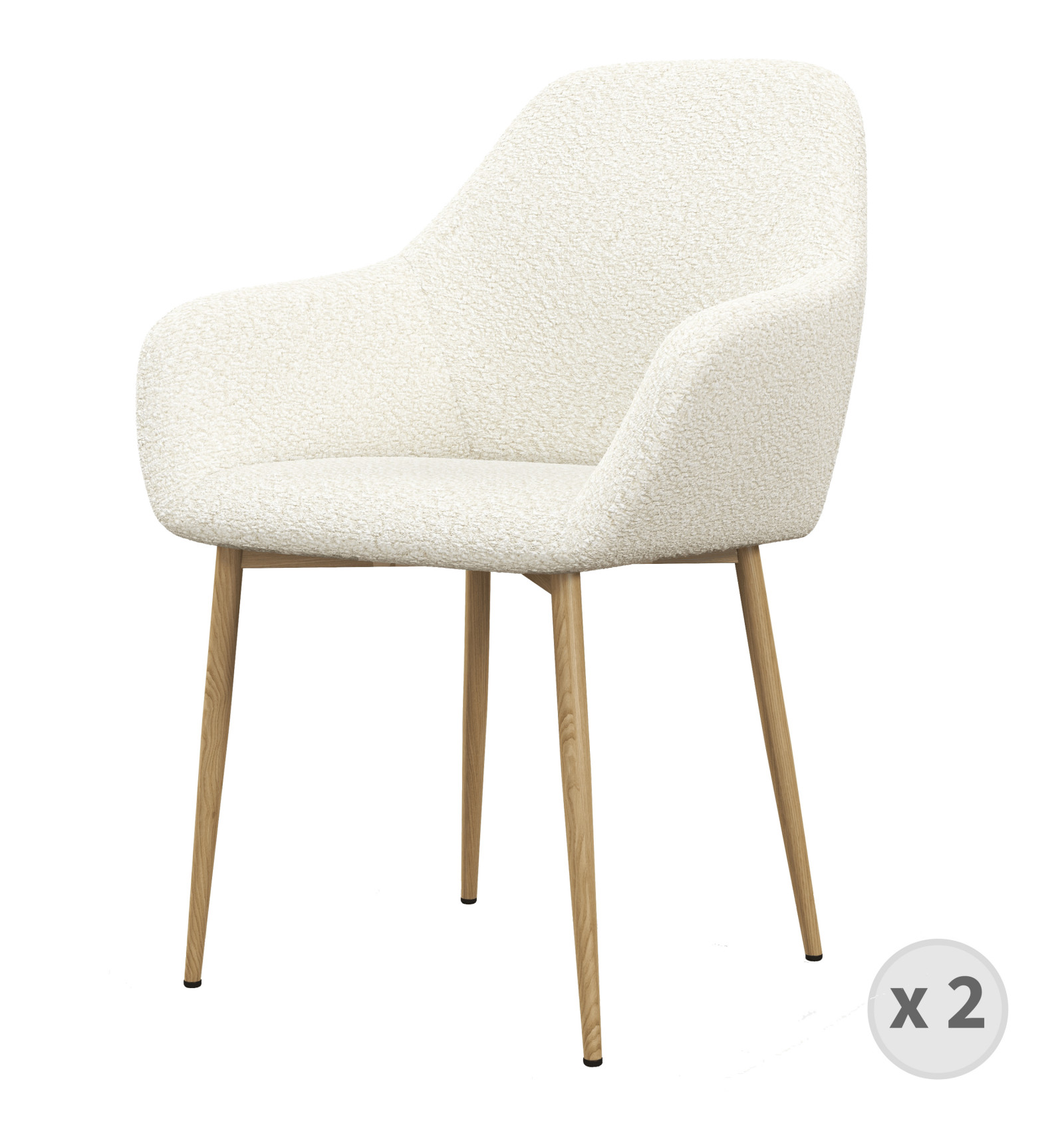 Chaise en tissu bouclette Ecru et pieds métal bois (x2)