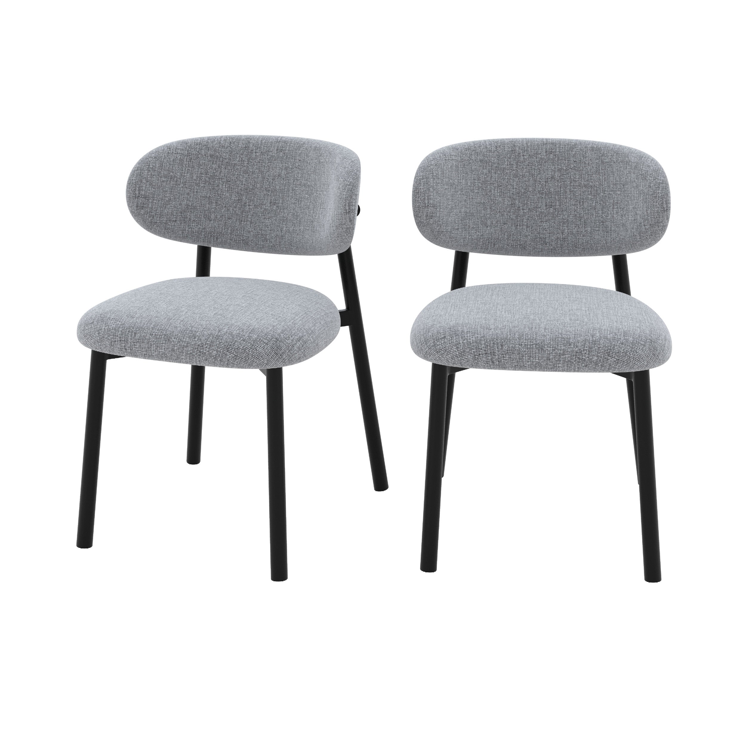 Chaise en tissu gris foncé chiné et pieds en métal noir (lot de 2)