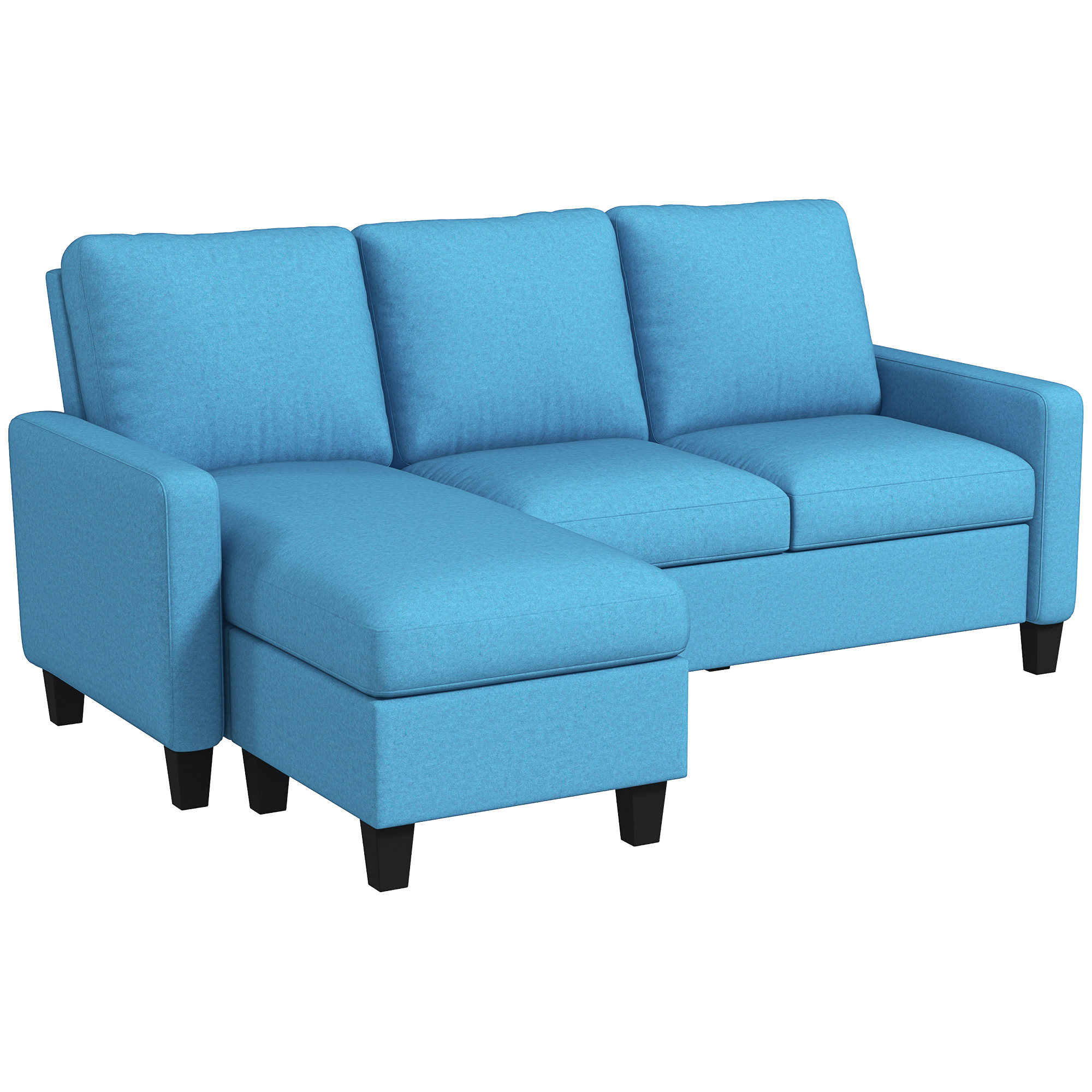 Canapé d’angle 3 places méridienne réversible polyester bleu