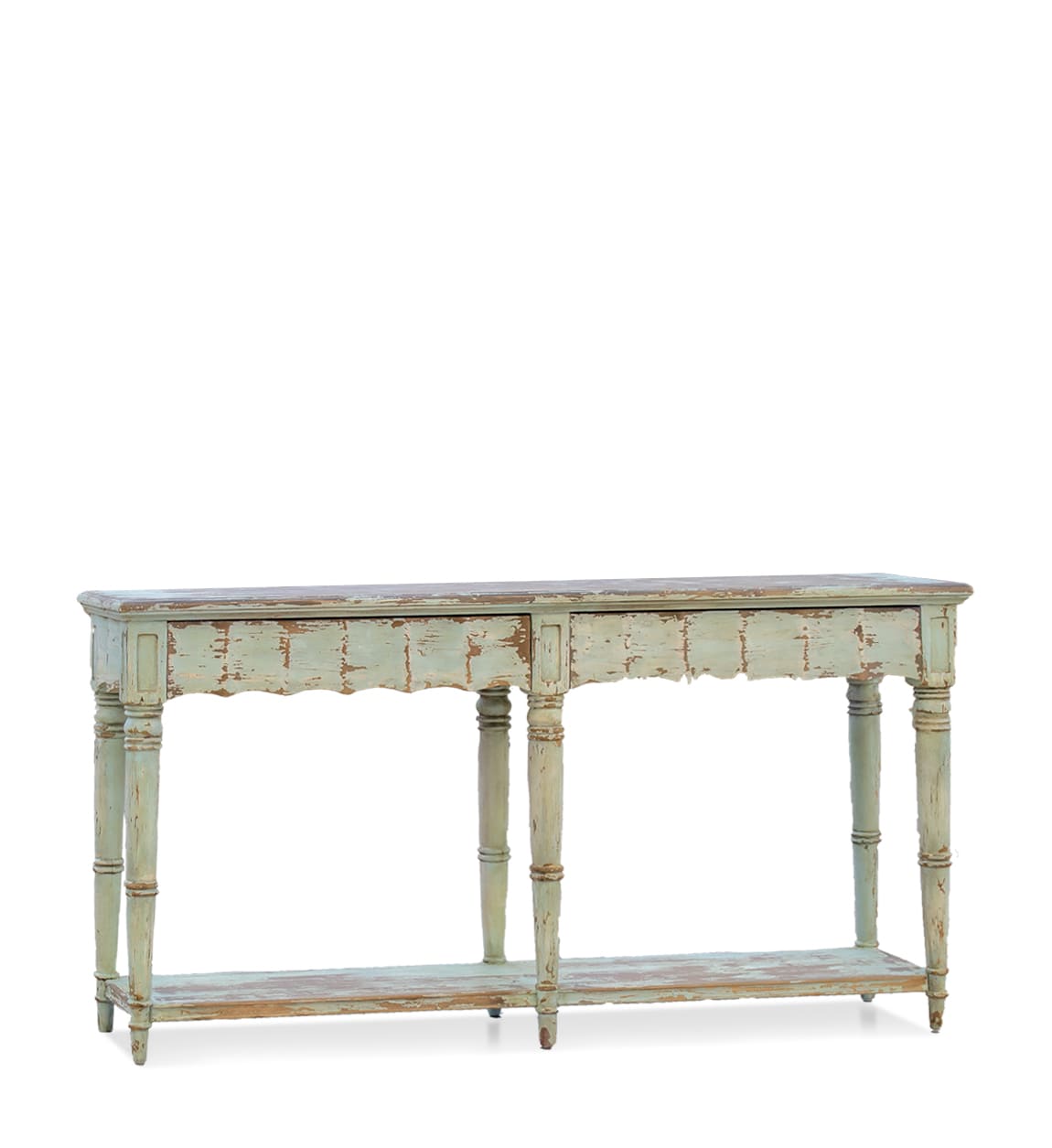 Console en bois vert vieilli L 180 cm