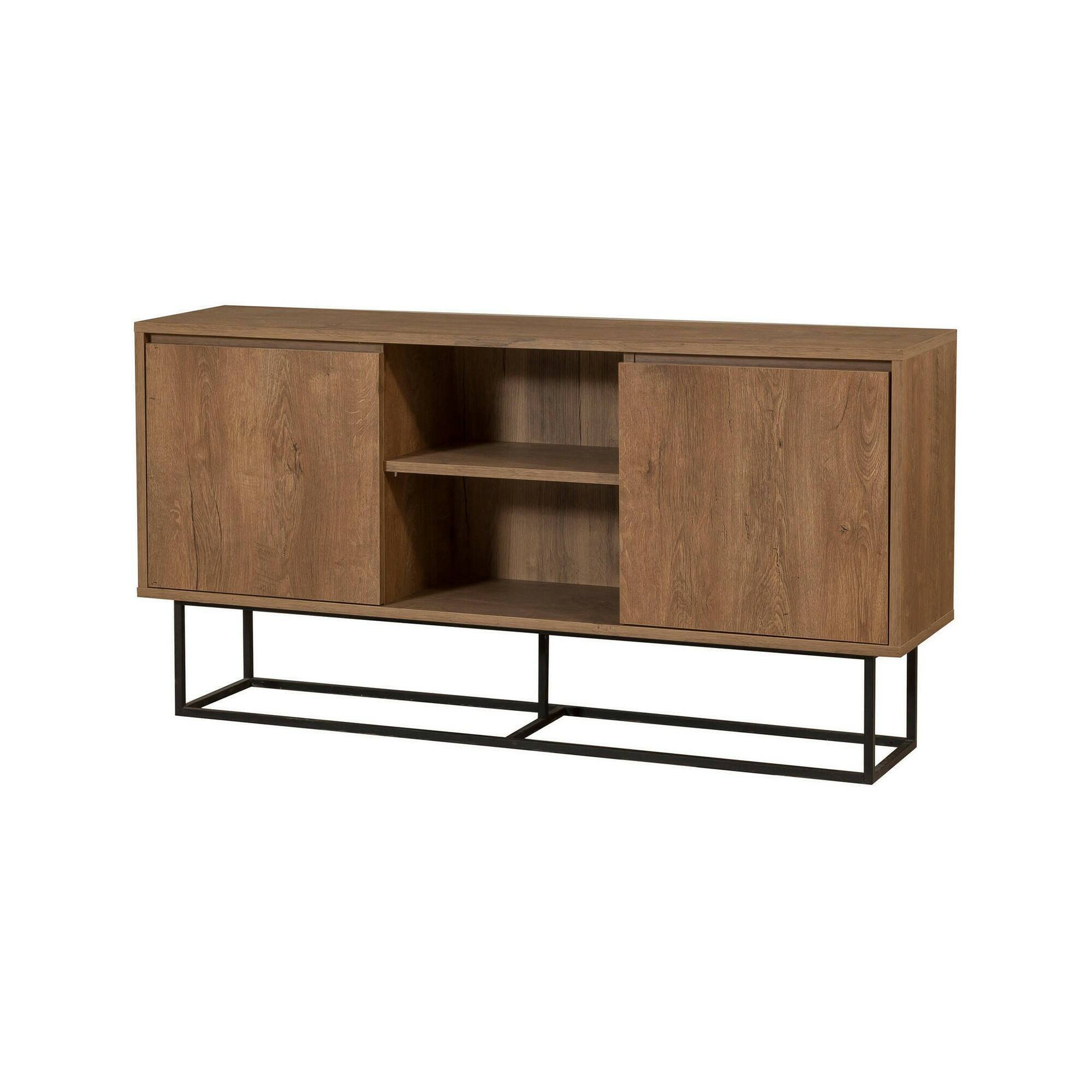 Buffet effet bois beige, noir 140×36 h72 cm
