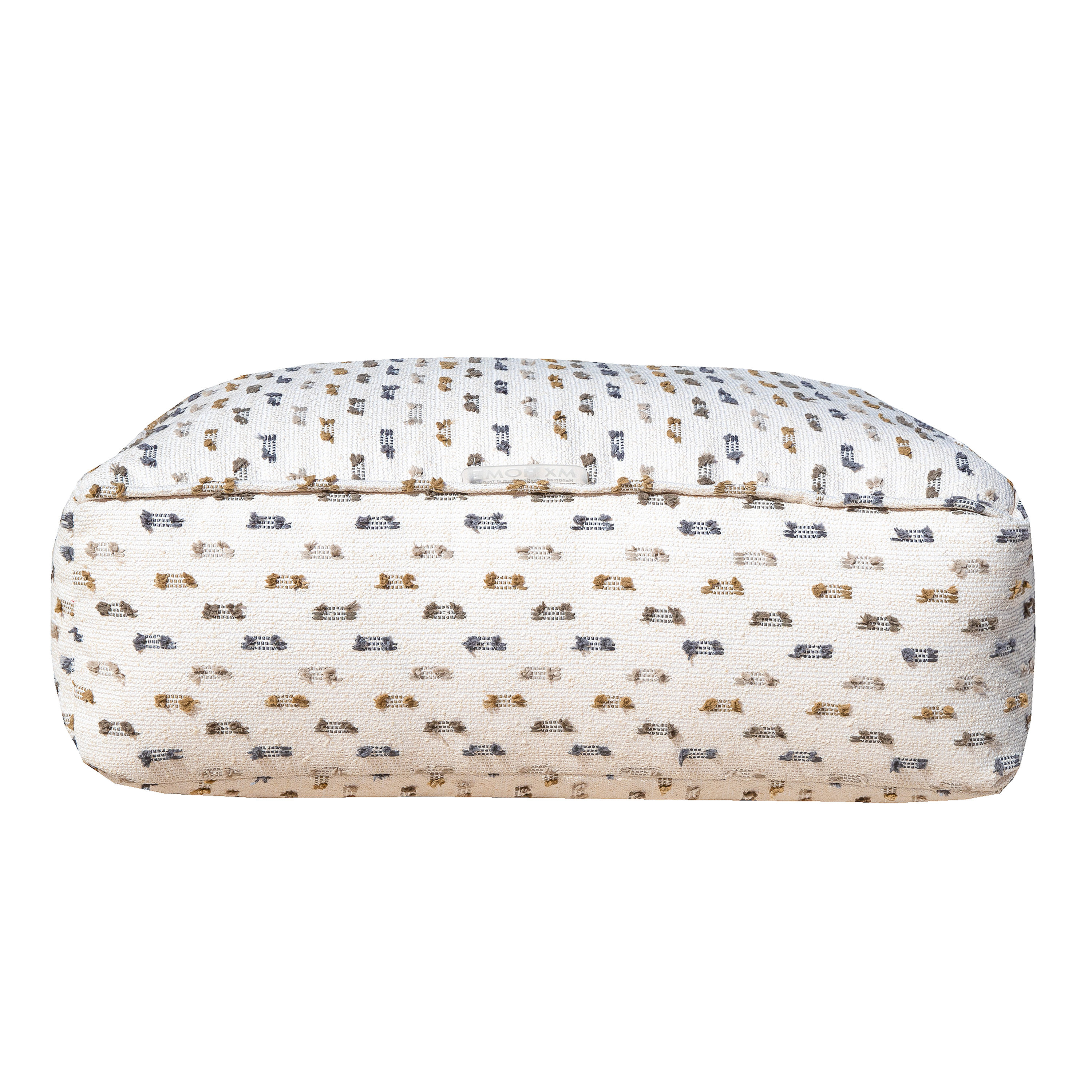 Coussin de sol déhoussable M – tissu blanc poils multi couleur