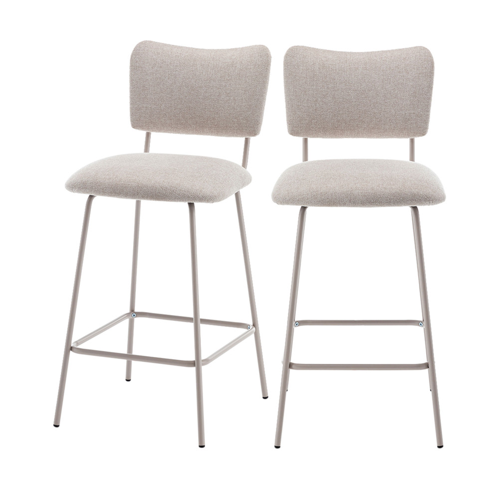 Lot de 2 chaises de bar en tissu et métal pieds beiges H65cm – Beige
