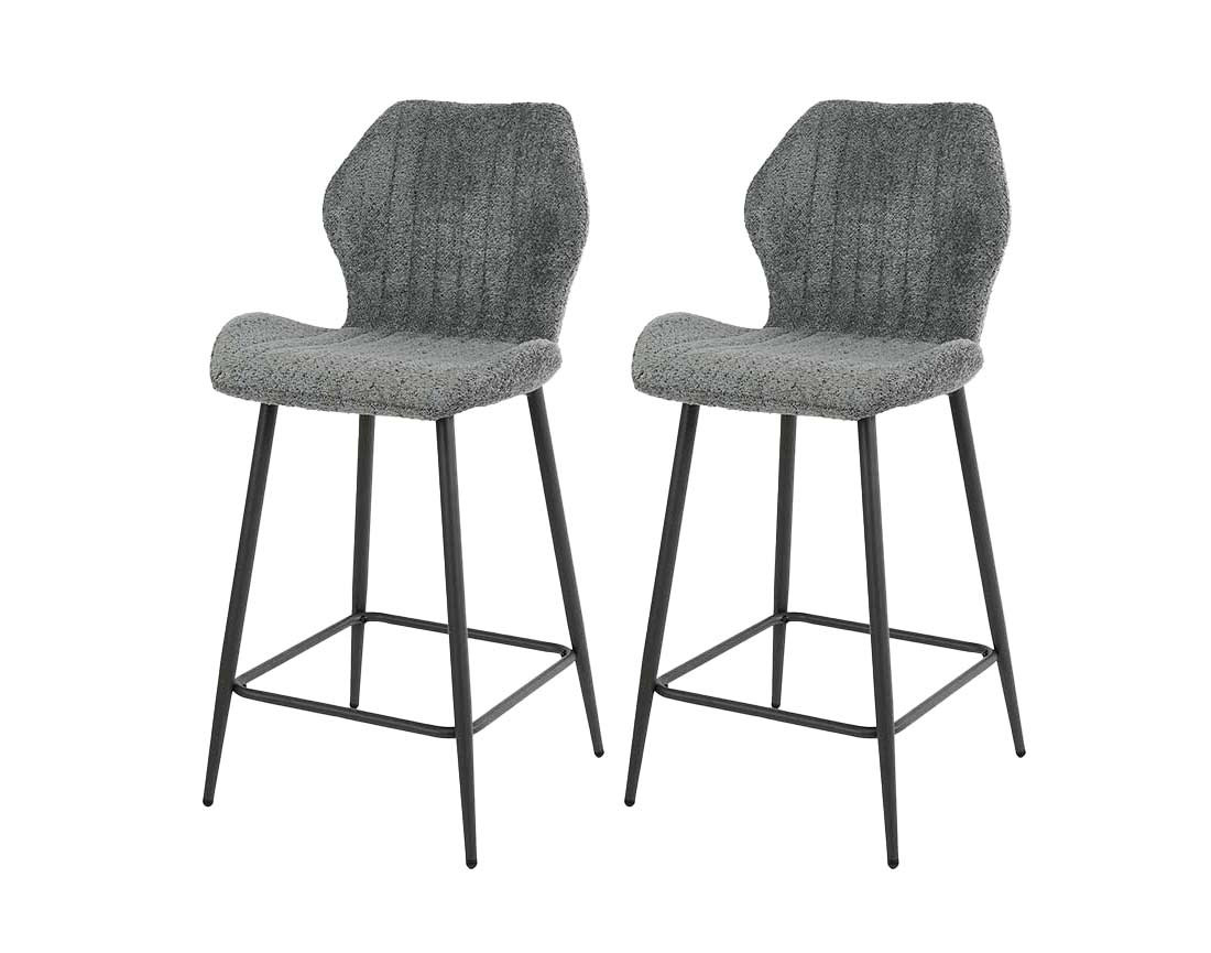 Lot de 2 tabourets de bar  en tissu bouclette gris