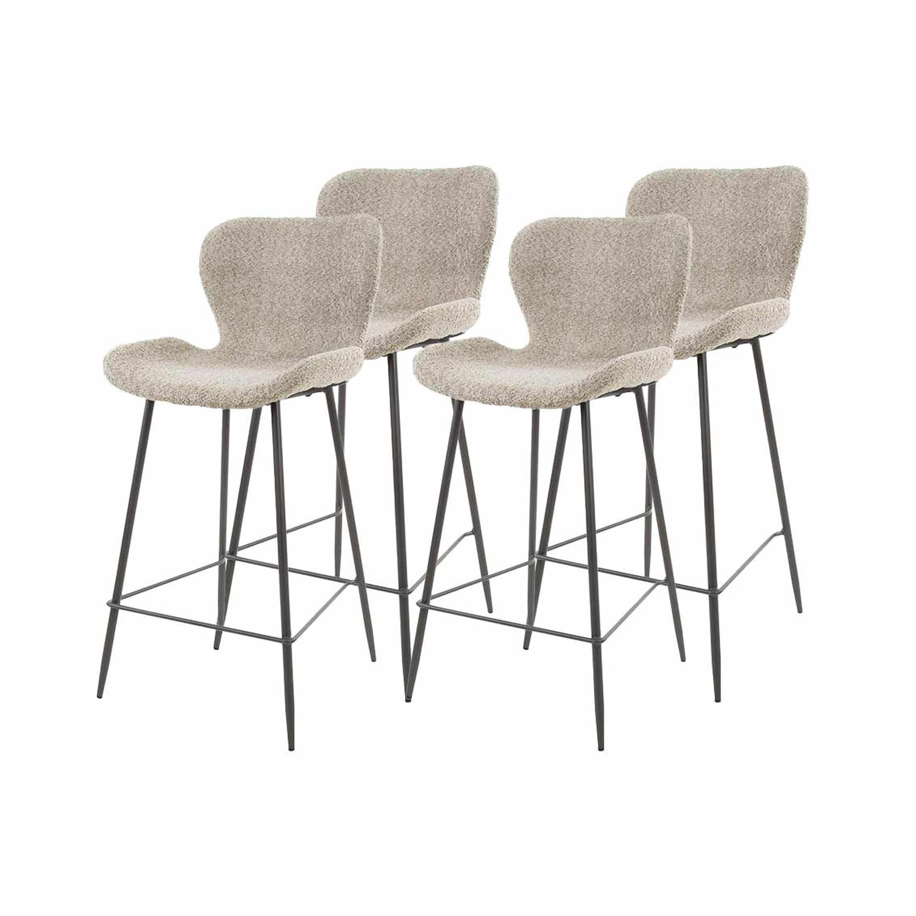 Lot de 4 tabourets de bar  en tissu bouclette sable