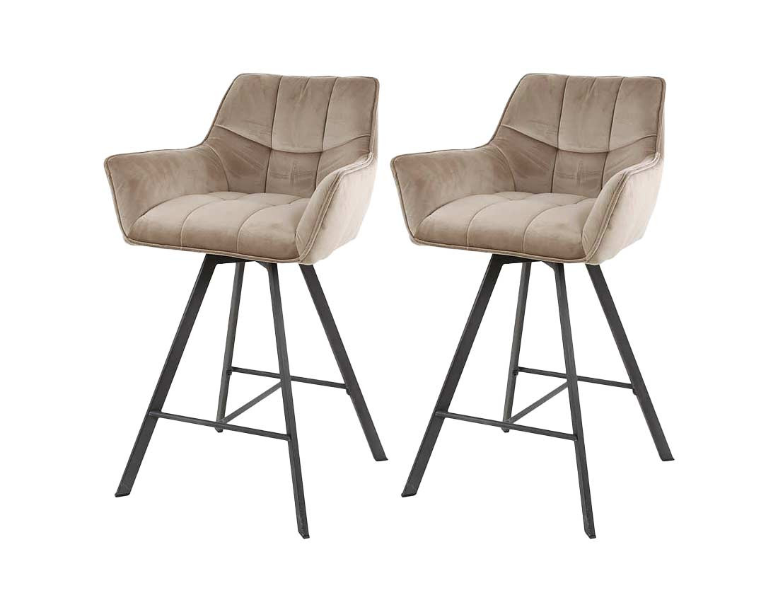 Lot de 2 tabourets de bar  en velours taupe