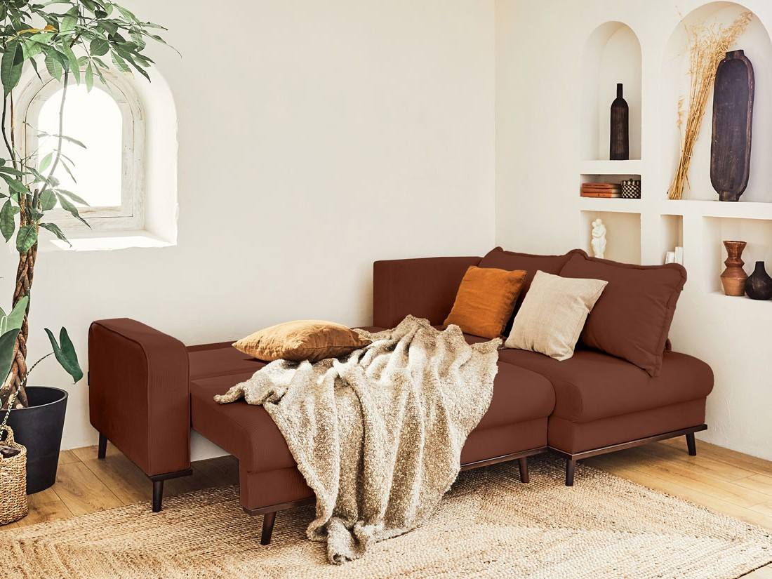 albane - Canapé convertible velours côtelé Orange - Vue supplémentaire 2