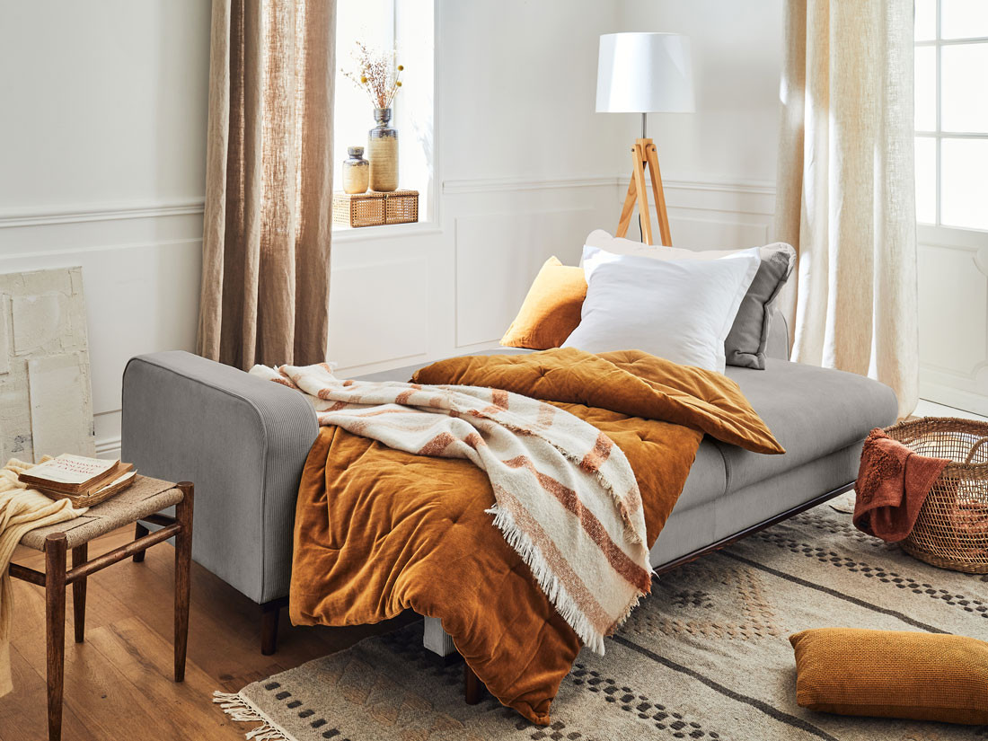 albane - Canapé convertible velours côtelé Gris - Vue supplémentaire 2