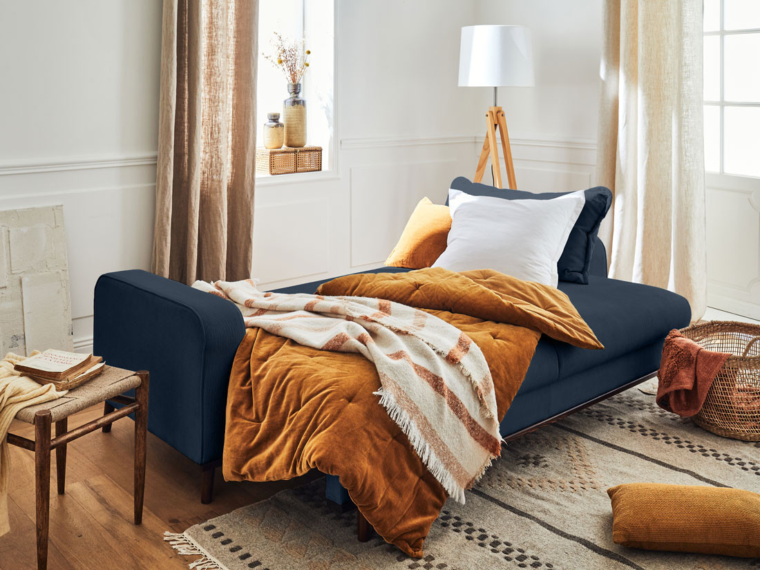 albane - Canapé convertible velours côtelé Bleu - Vue supplémentaire 2