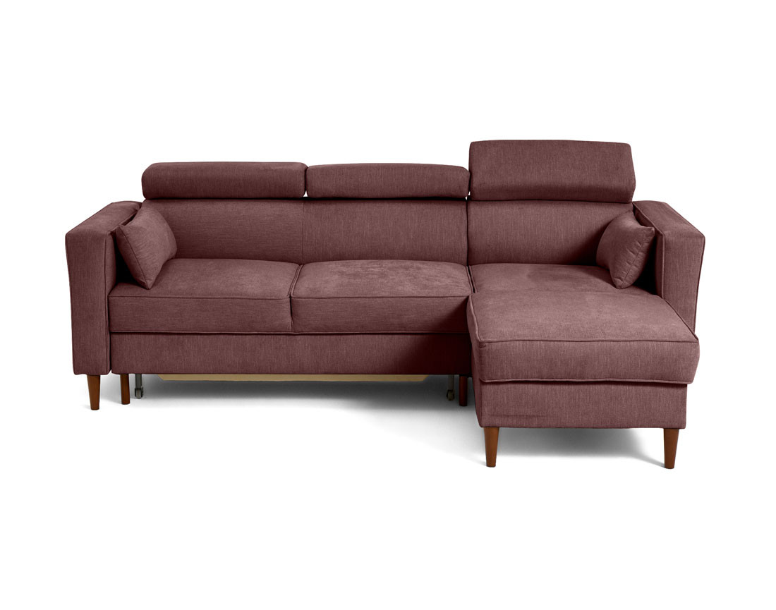 Canapé d’angle réversible convertible 4 places en tissu texturé prune