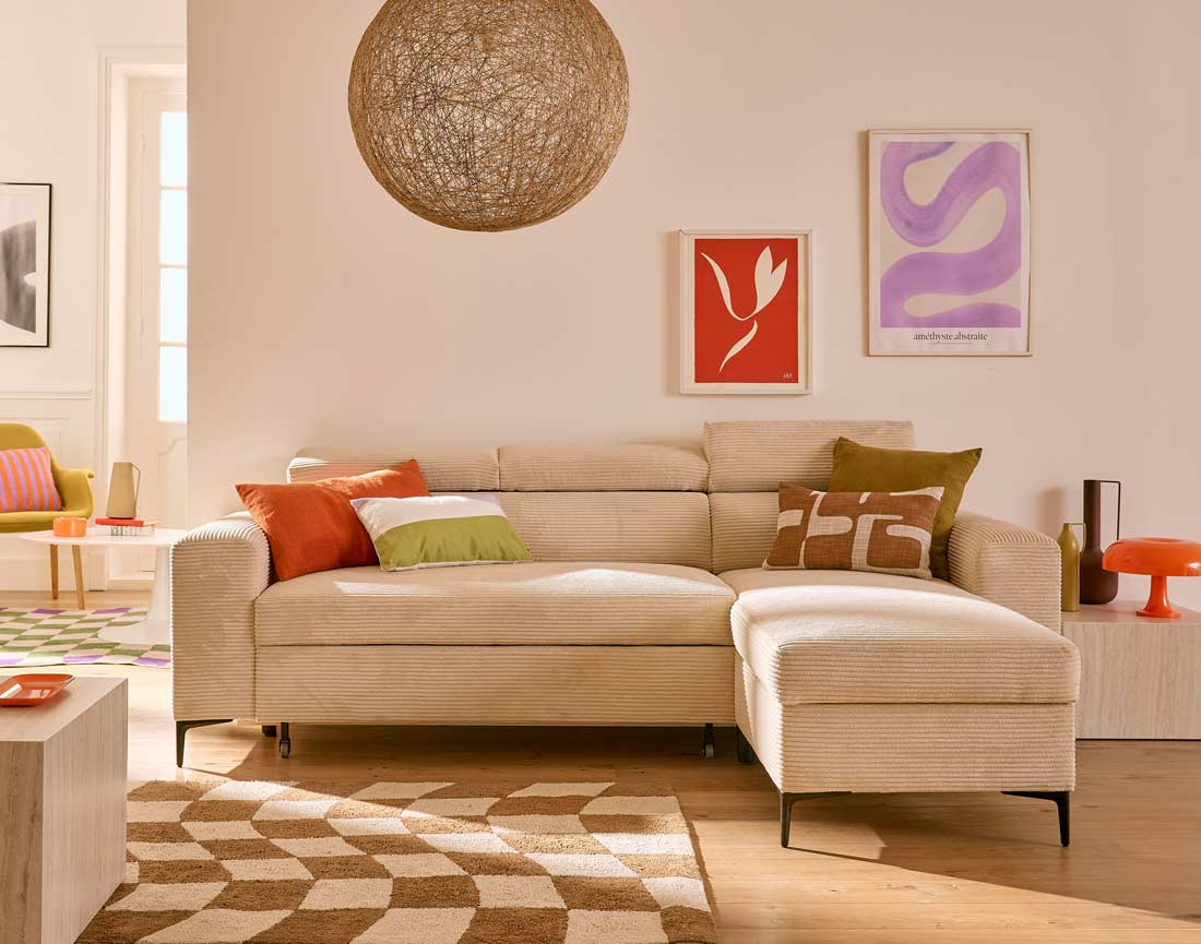 ceylan - Canapé convertible velours côtelé Beige