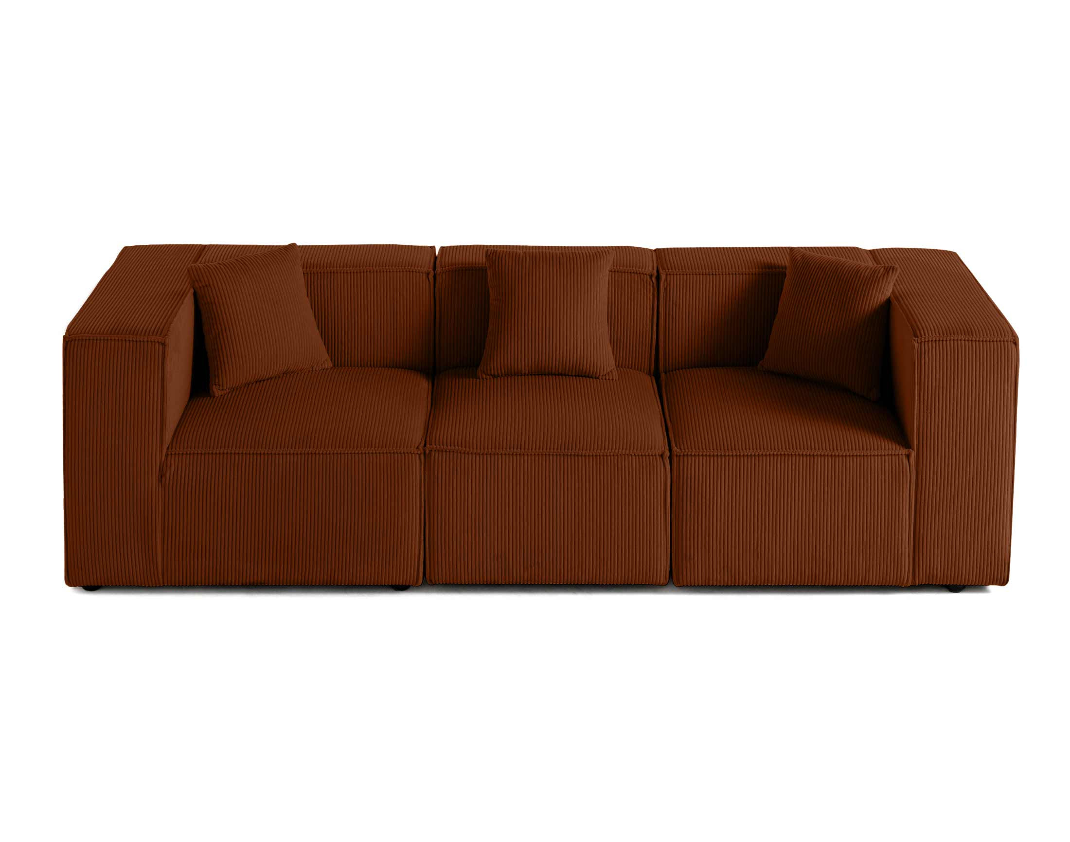Canapé modulable 3 places  en velours côtelé terracotta